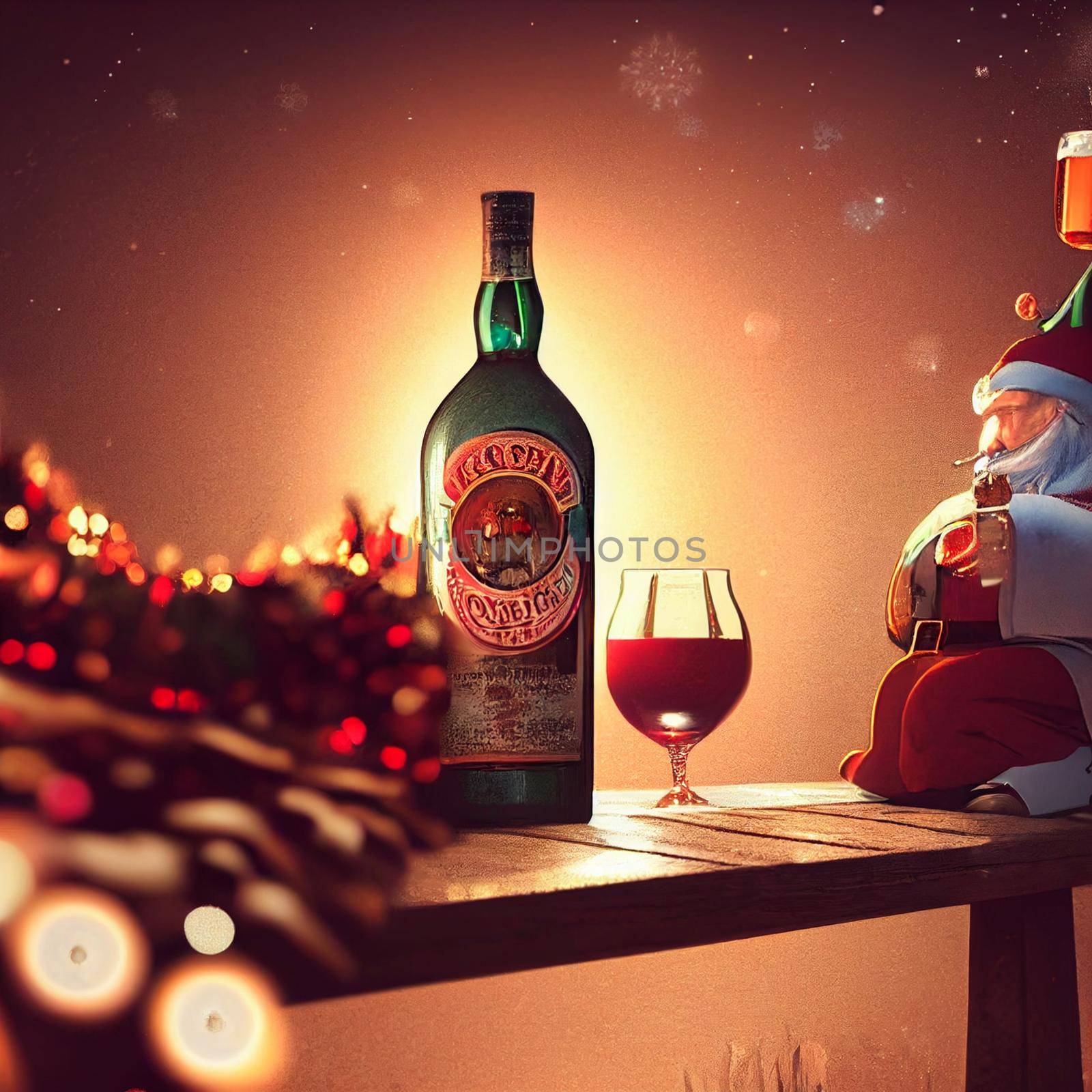 A bottle of wine on a festive table by NeuroSky