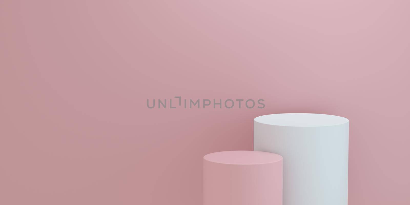 cylindrical podium for product display on pink background. Empty podium platform. by ImagesRouges