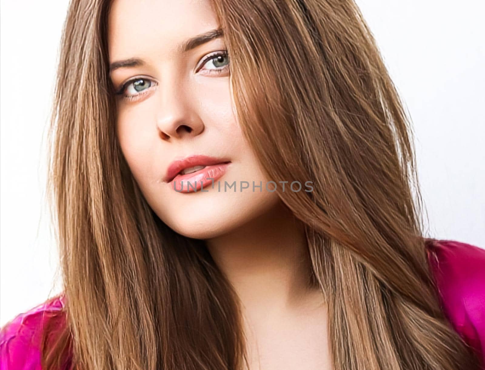 Hairstyle, beauty and hair care, beautiful woman with long natural brown hair, glamour portrait for hair salon and haircare brand