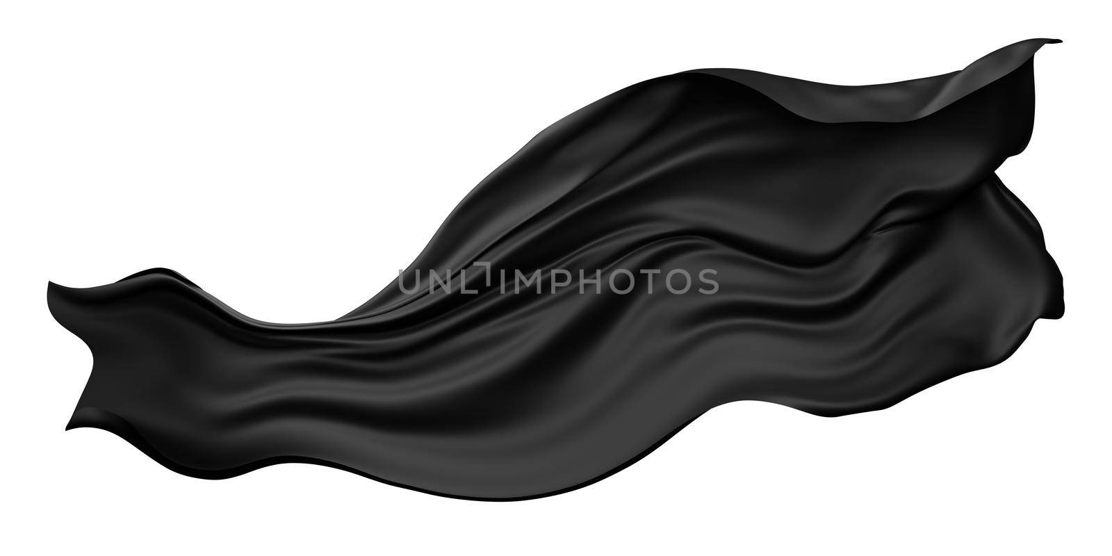 Black cloth flying in the wind isolated on white background 3D render