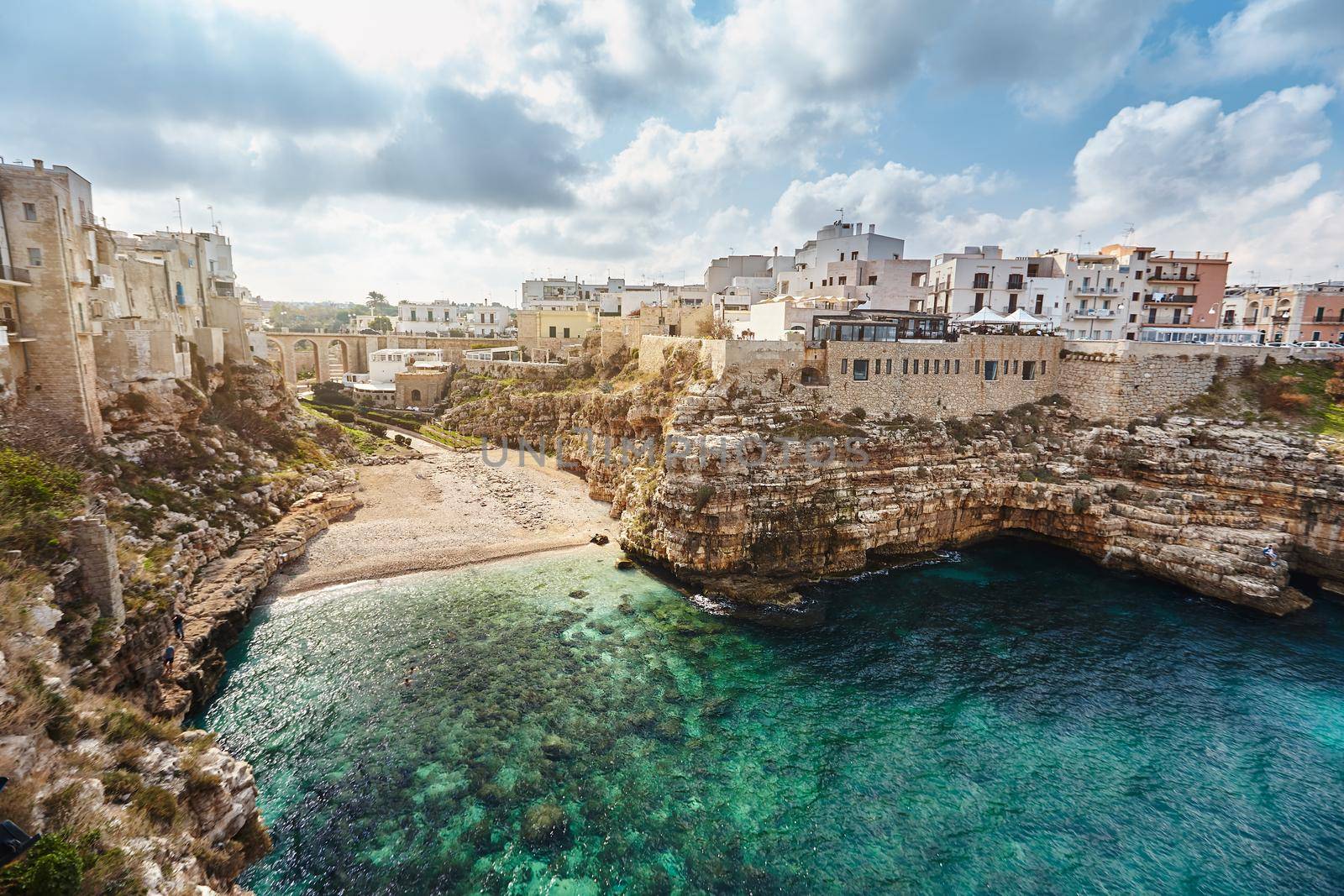 Heart-stopping sea landscape of Polignano a Mare, town in the province of Bari, Puglia, southern Italy on the Adriatic Sea. City on cliffs, heaven on the earth.