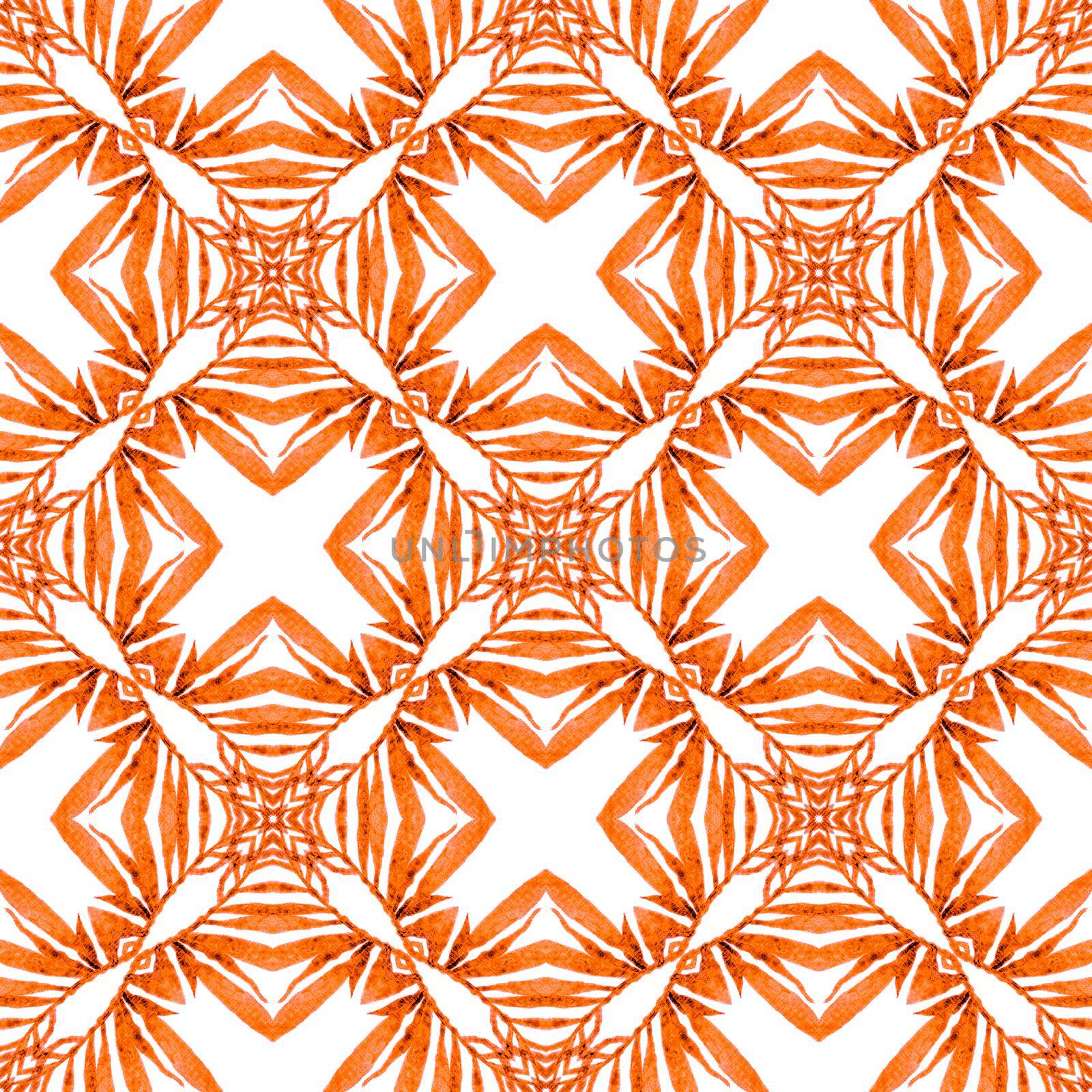 Textile ready extra print, swimwear fabric, wallpaper, wrapping. Orange worthy boho chic summer design. Repeating striped hand drawn border. Striped hand drawn design.
