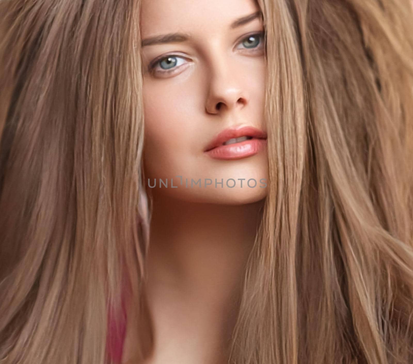 Hairstyle, beauty and hair care, beautiful woman with long natural brown hair, glamour portrait for hair salon and haircare by Anneleven