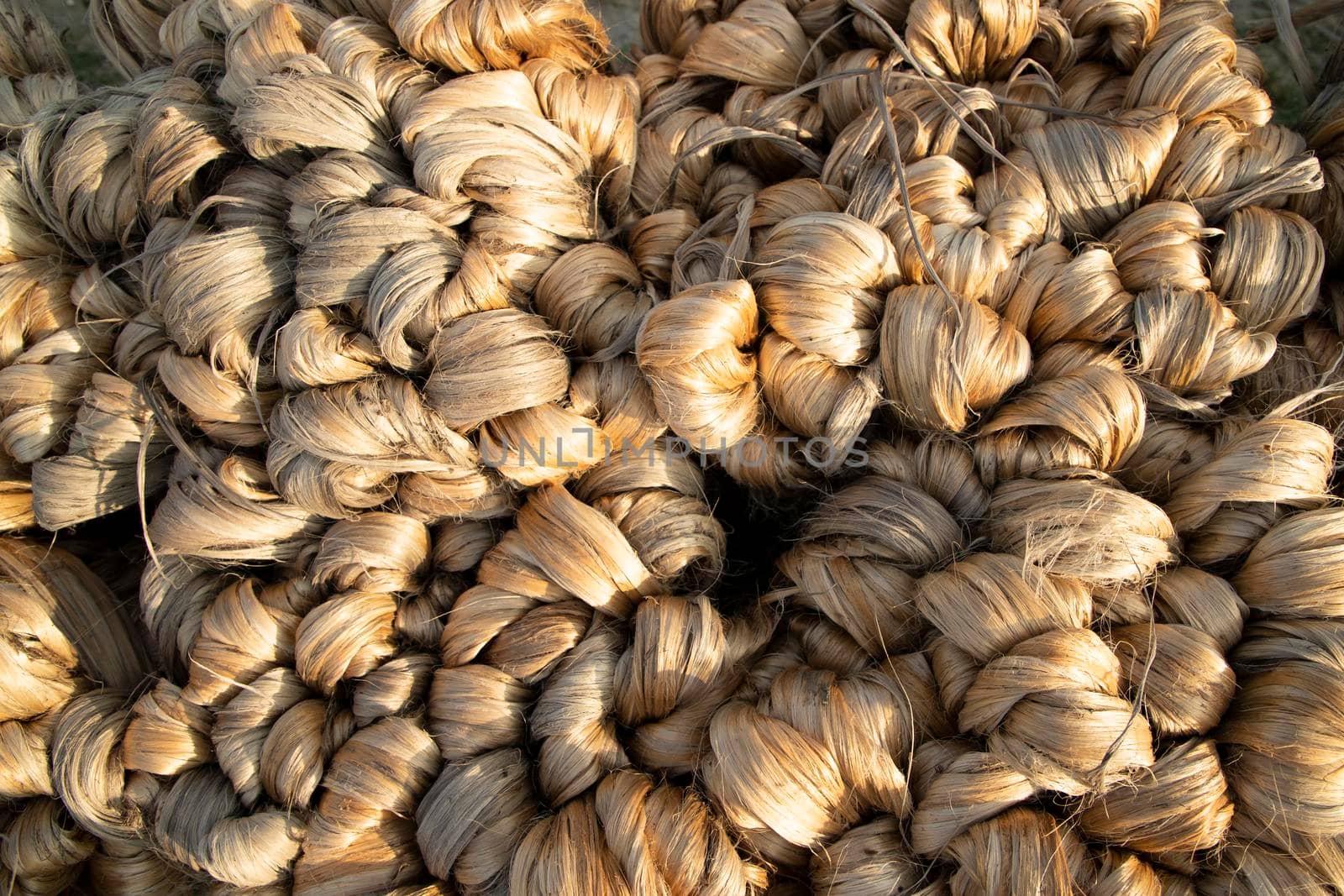 thick brown bundle of raw jute fiber Texture Background