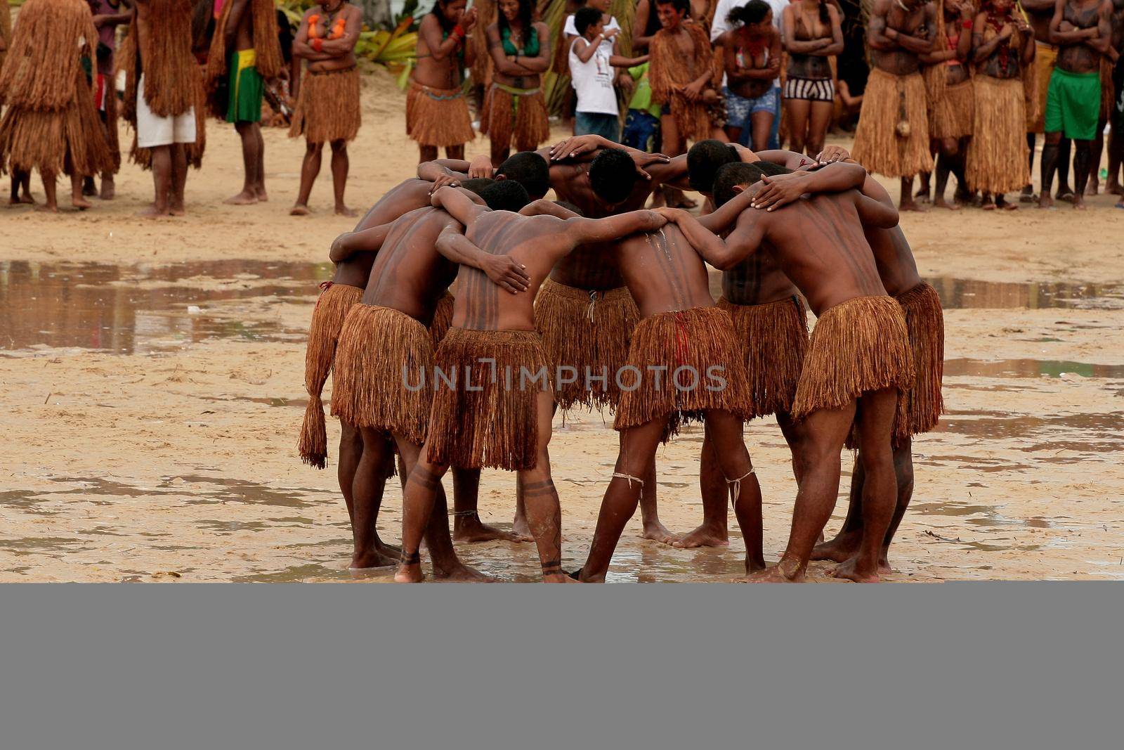 santa cruz cabralia, bahia / brazil - april 20, 2009: indians of the Pataxo ethnicity are seen during a soccer match at indigenous games in the Coroa Vermelha village in the city of Santa Cruz Cabralia.