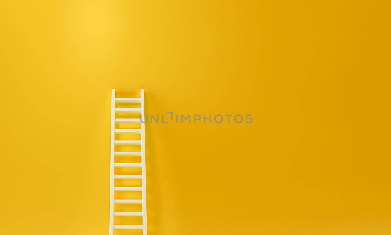 Step ladder on a yellow wall on studio background, Up and down the stairs. Growth, future concept. 3D Rendering by ImagesRouges