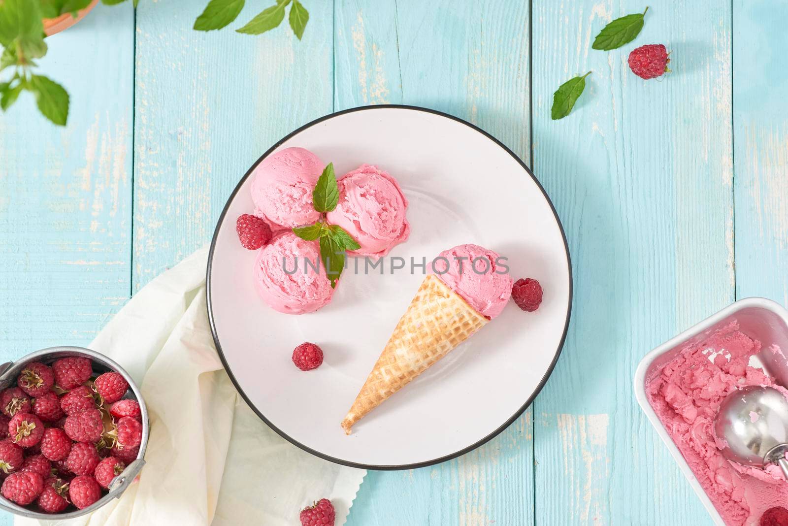Delicious ice cream cone on a dish by makidotvn