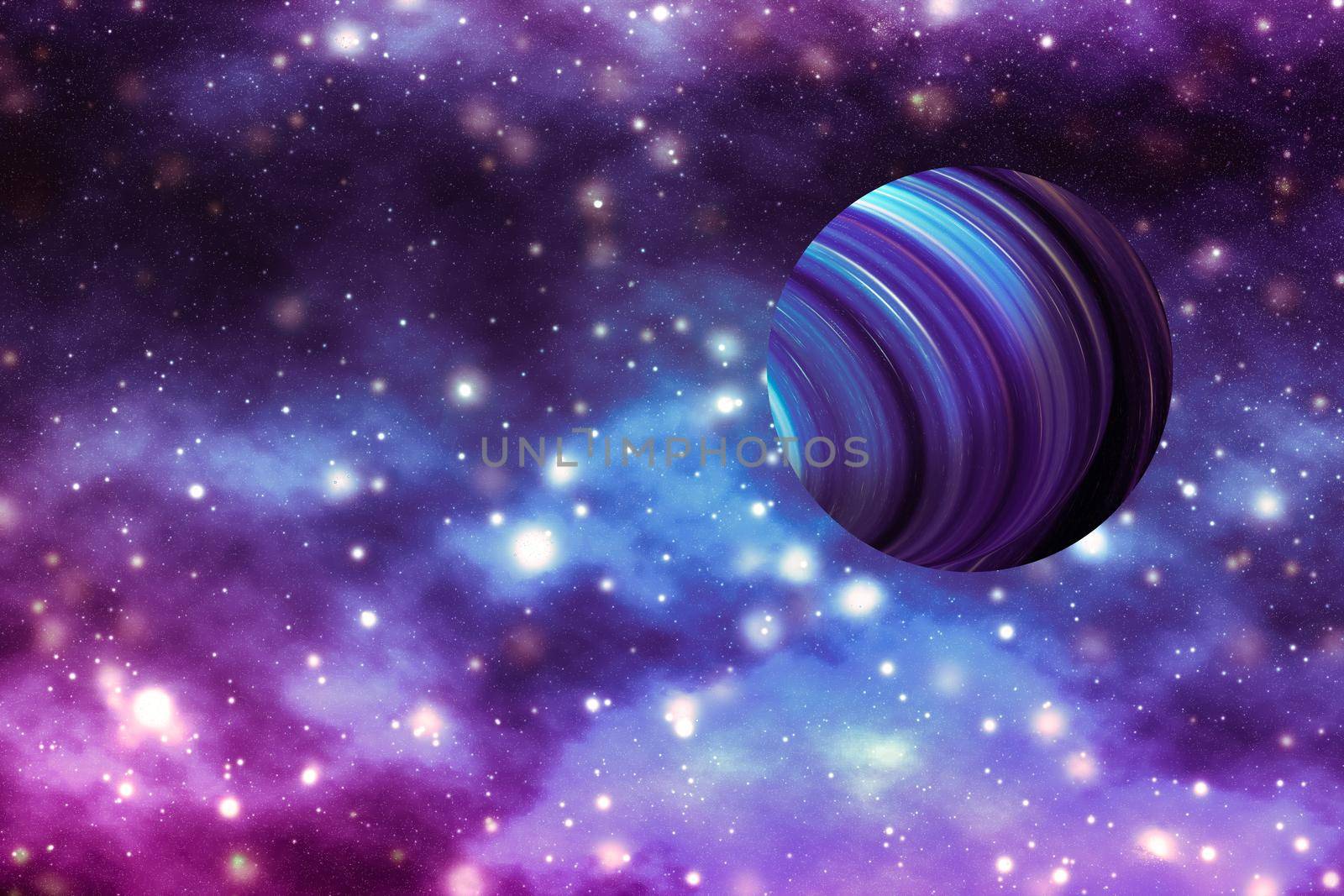 Discovery in astronomy, cosmic abstract and future technology concept - Stars, planet and galaxy in cosmos universe, space and time travel science background