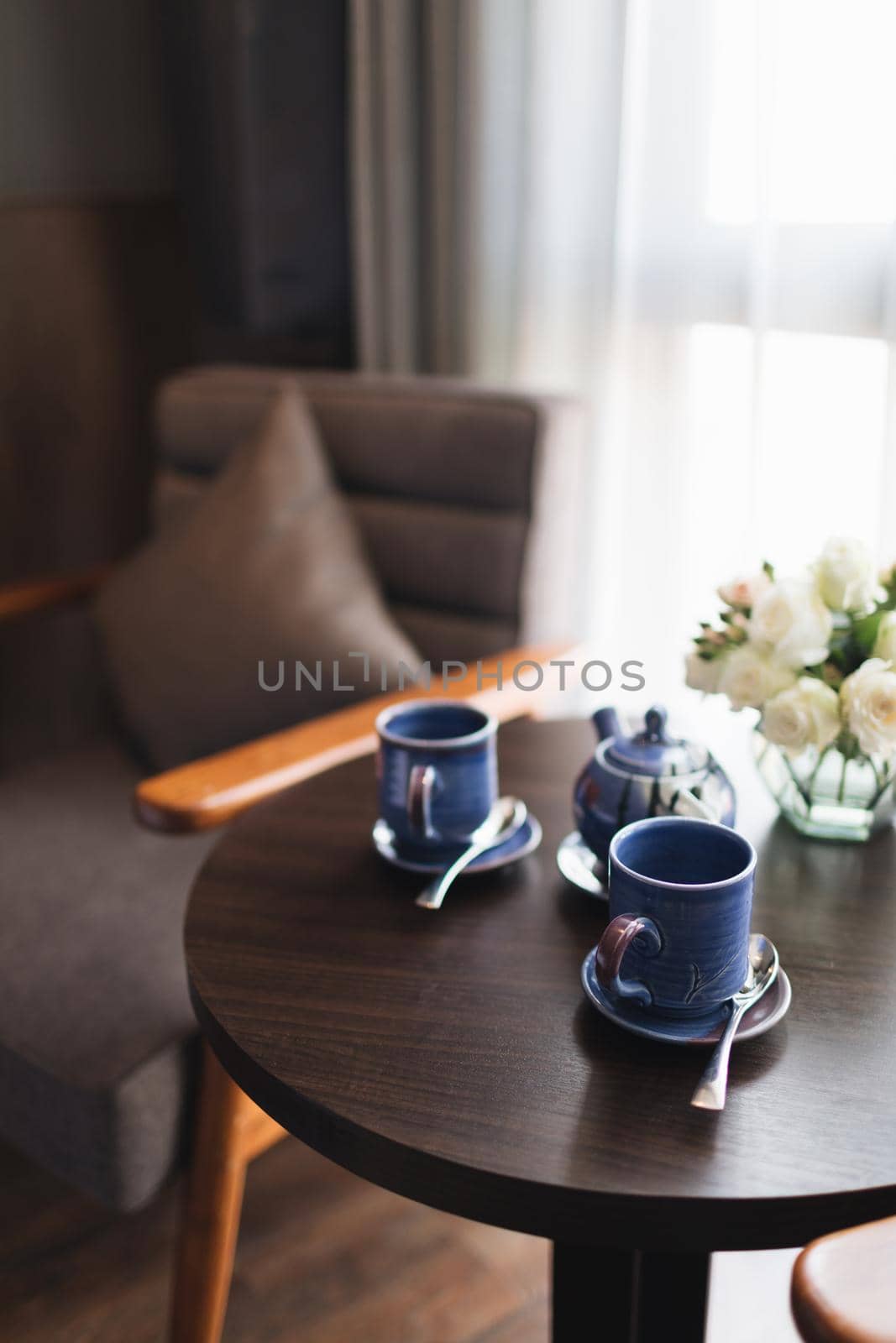 Wooden black and grey modern table and chair in bedroom