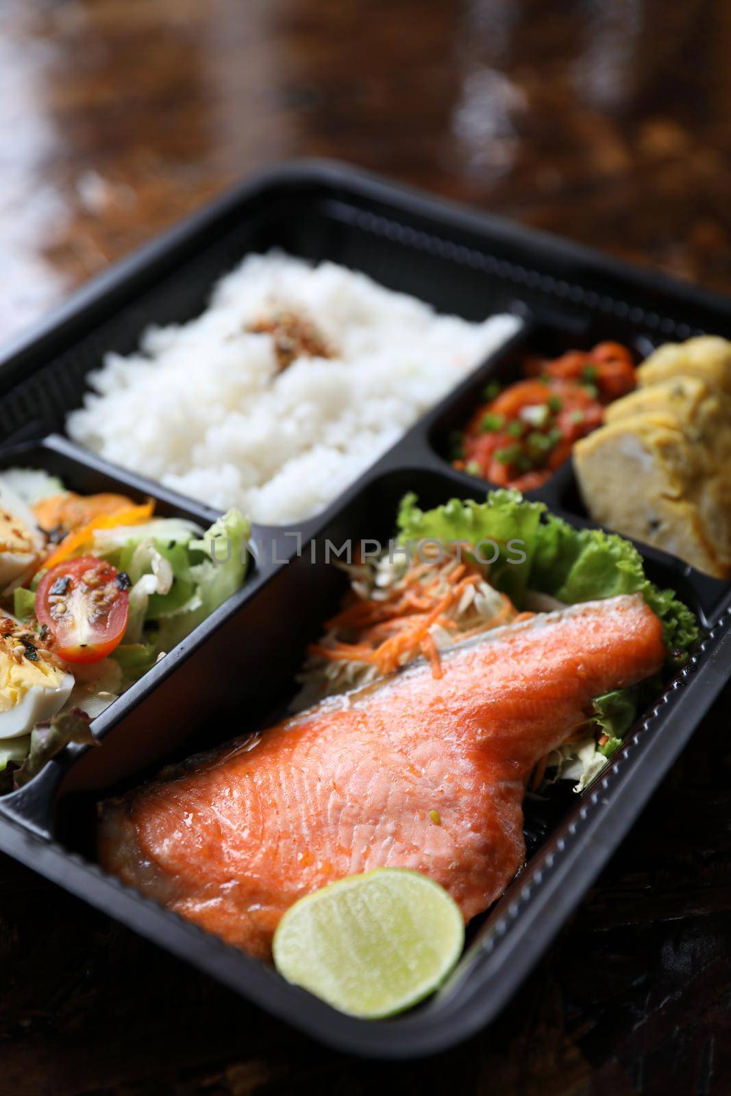 Grilled Salmon bento set Japanese food