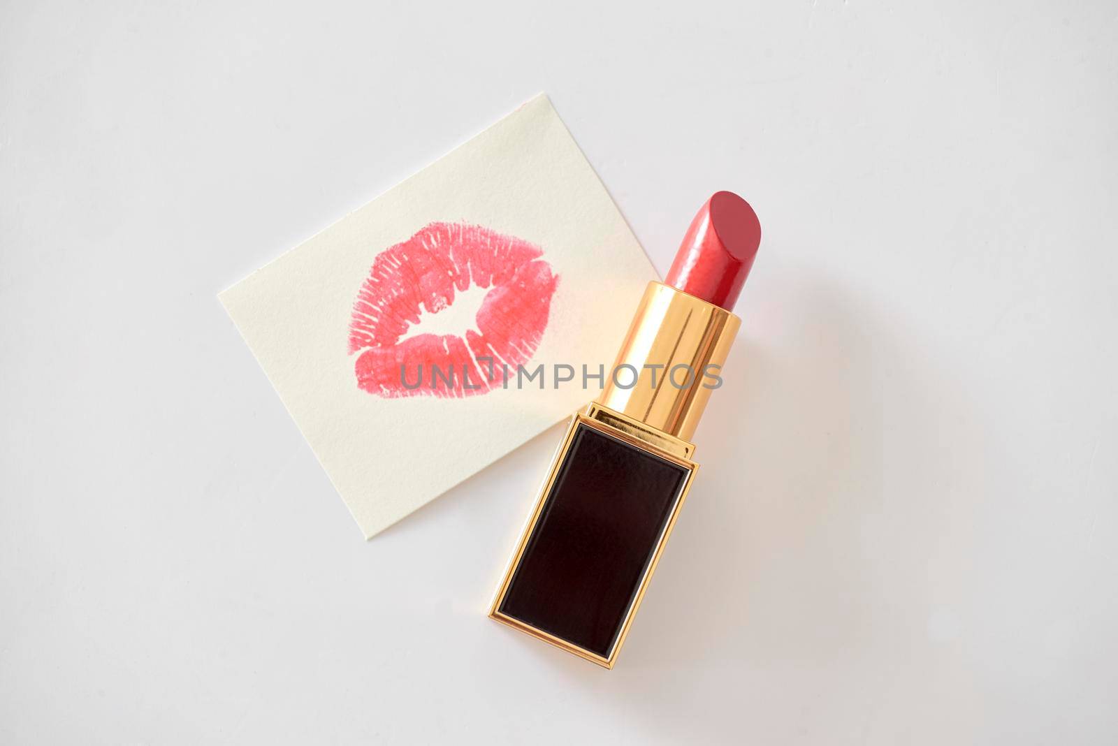 Happy Valentine's Day concept on vintage paper sheet with lipstick by makidotvn