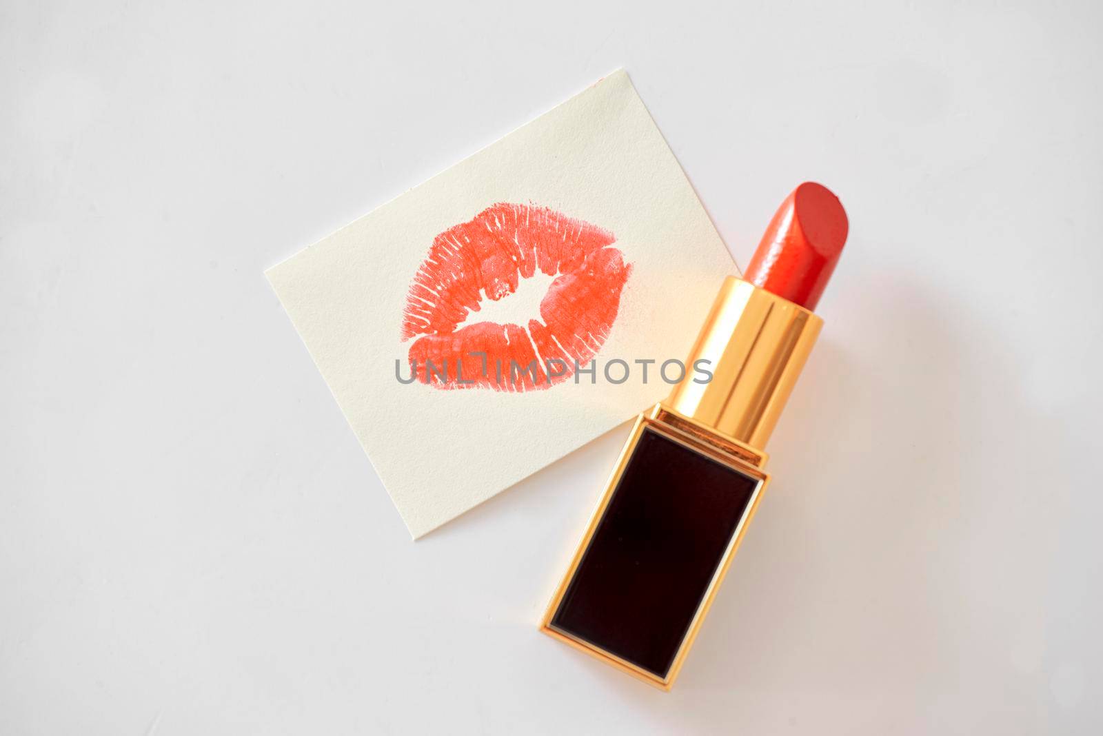 Happy Valentine's Day concept on vintage paper sheet with lipstick by makidotvn