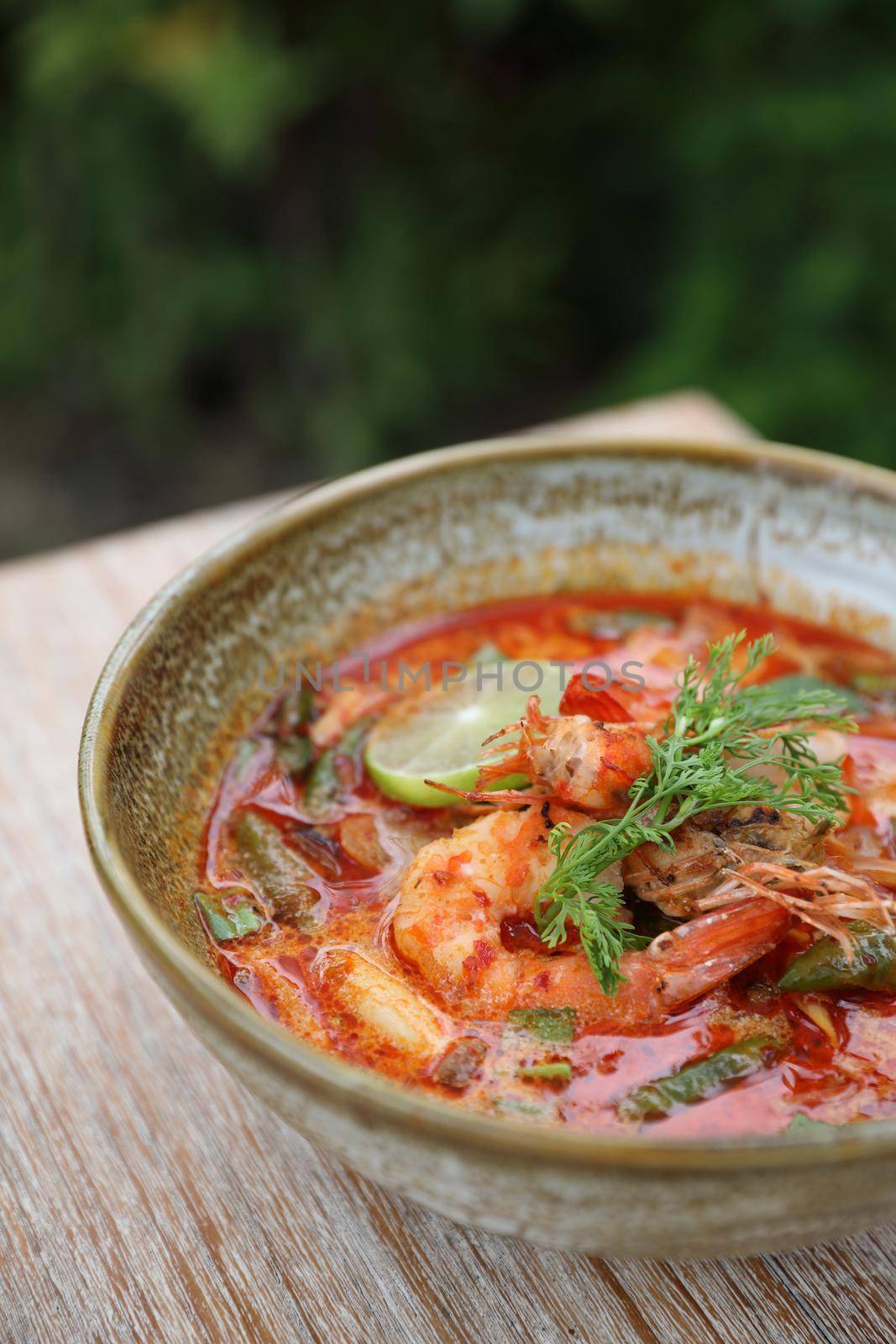 Tom Yum soup , Thai traditional food spicy prawn soup 