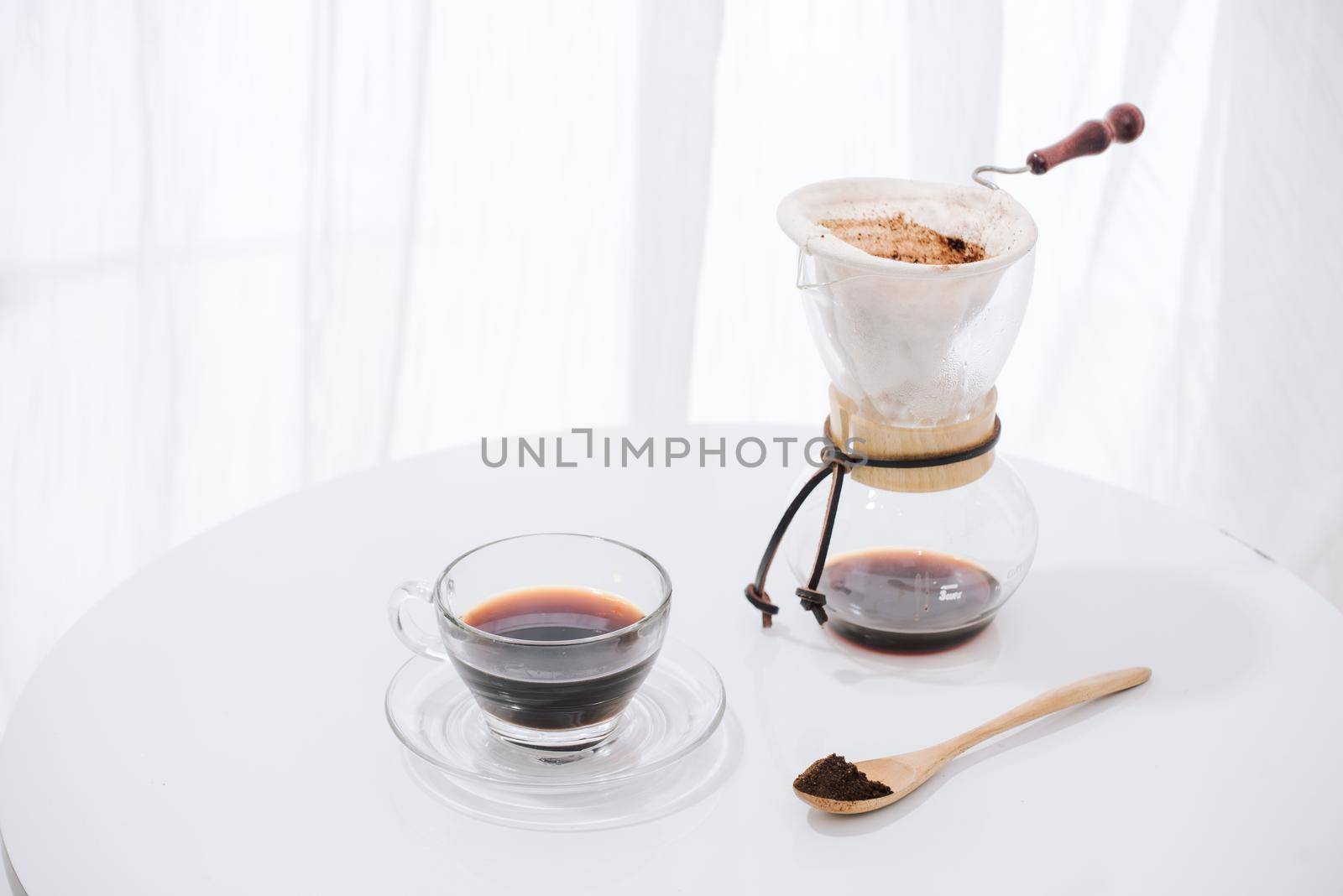 Pour over drip process coffee in retro filter effect with copy space for text by makidotvn