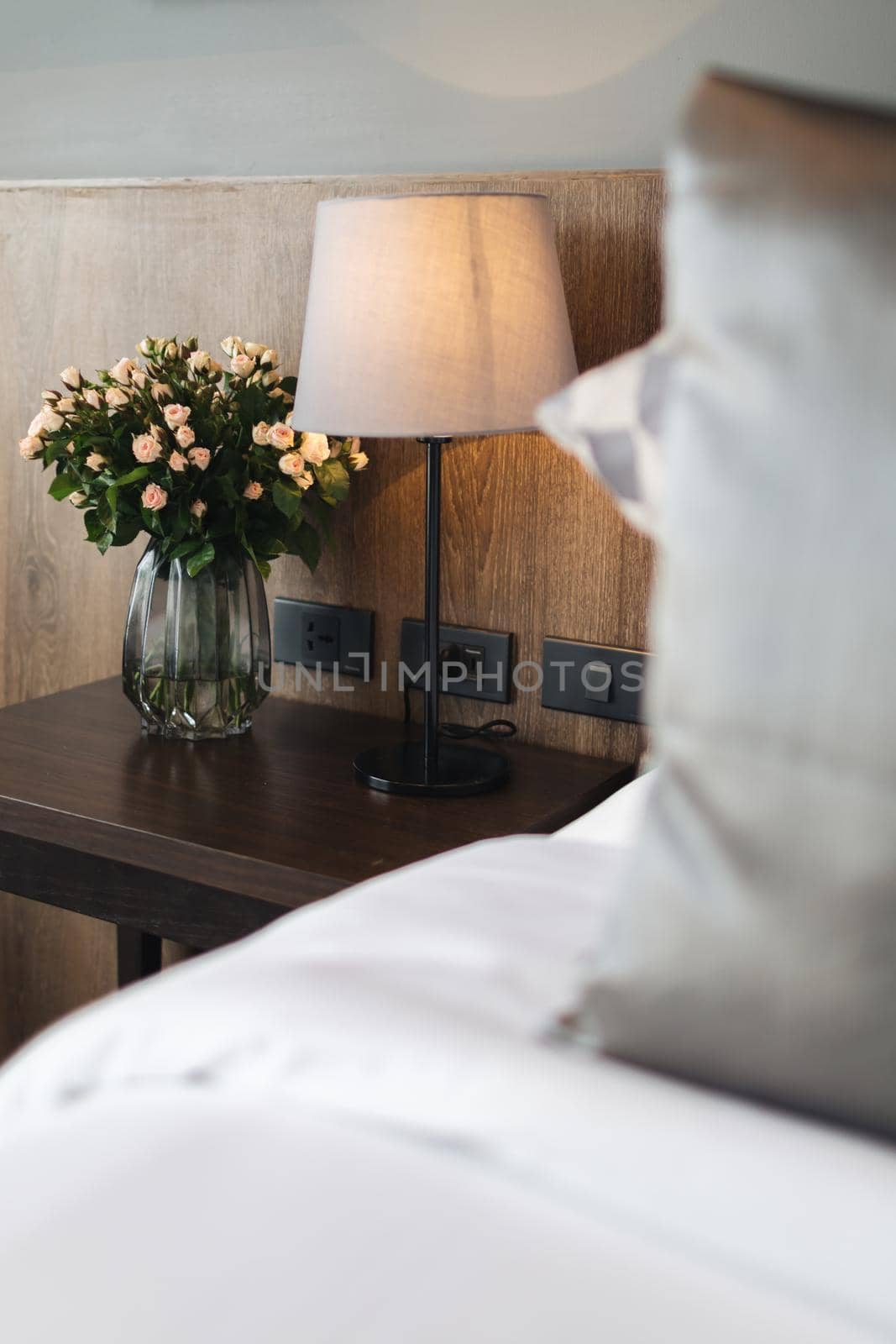 black and grey modern bedroom interior 