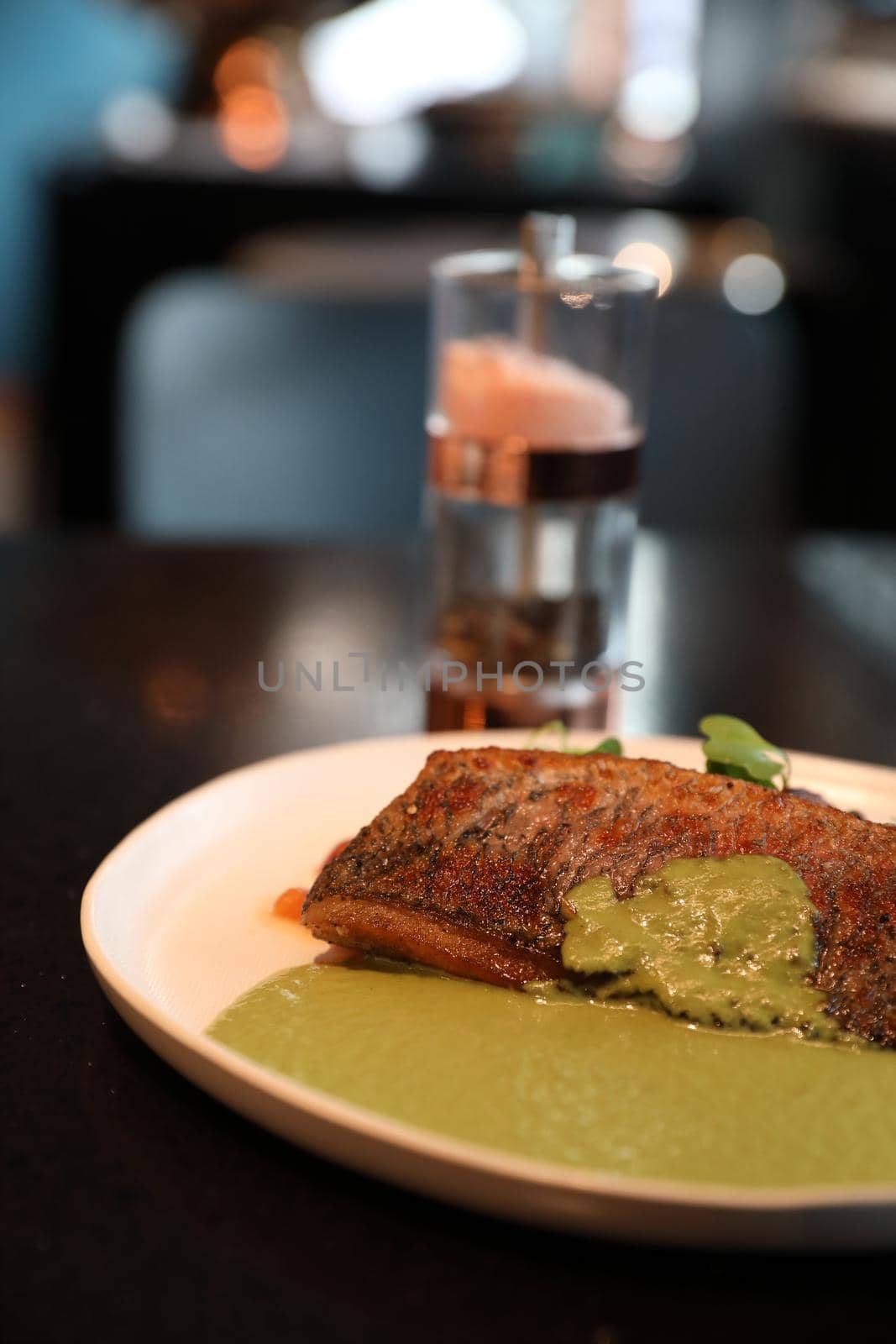 Sea bass fillet with pesto sauce