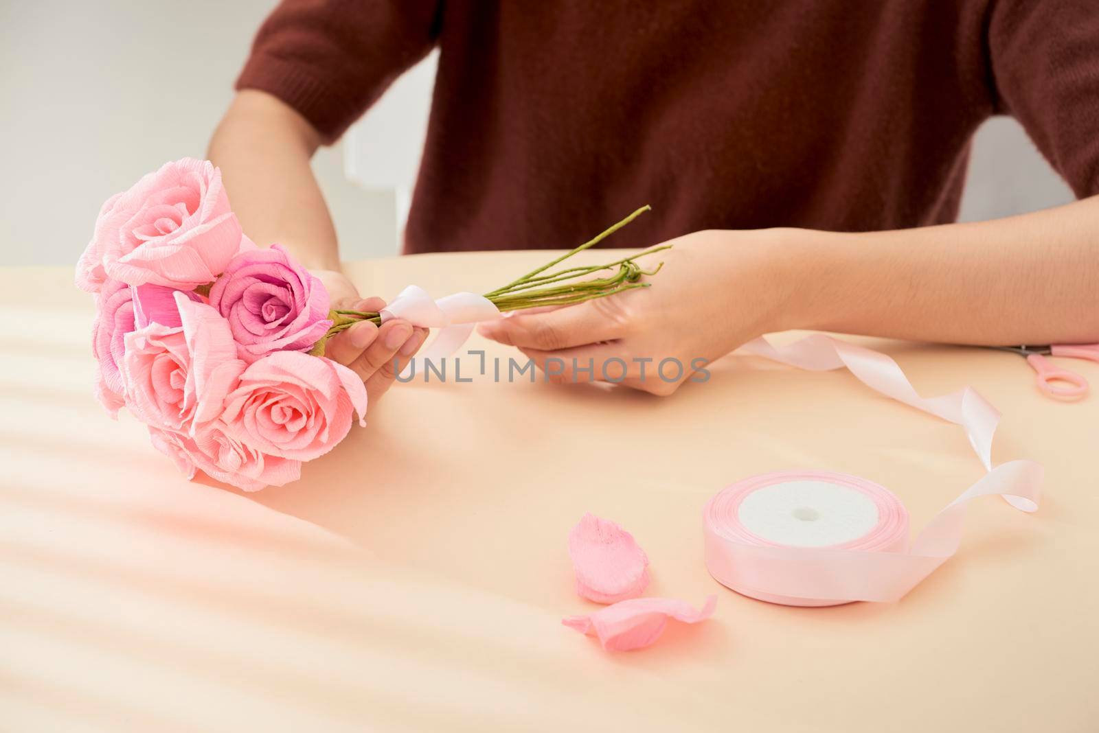 People making paper craft flower art  by makidotvn