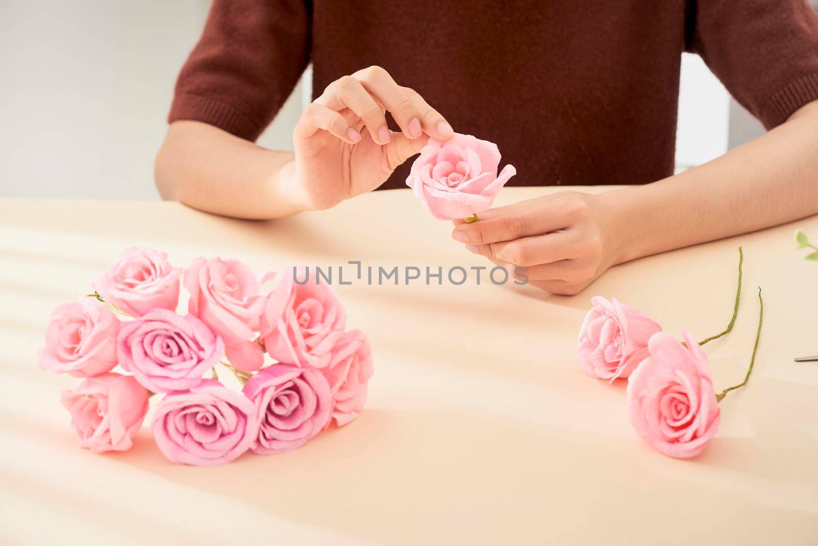 People making paper craft flower art  by makidotvn