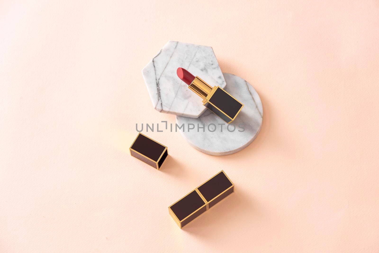 Red matte lipstick style on pastel isolated background by makidotvn