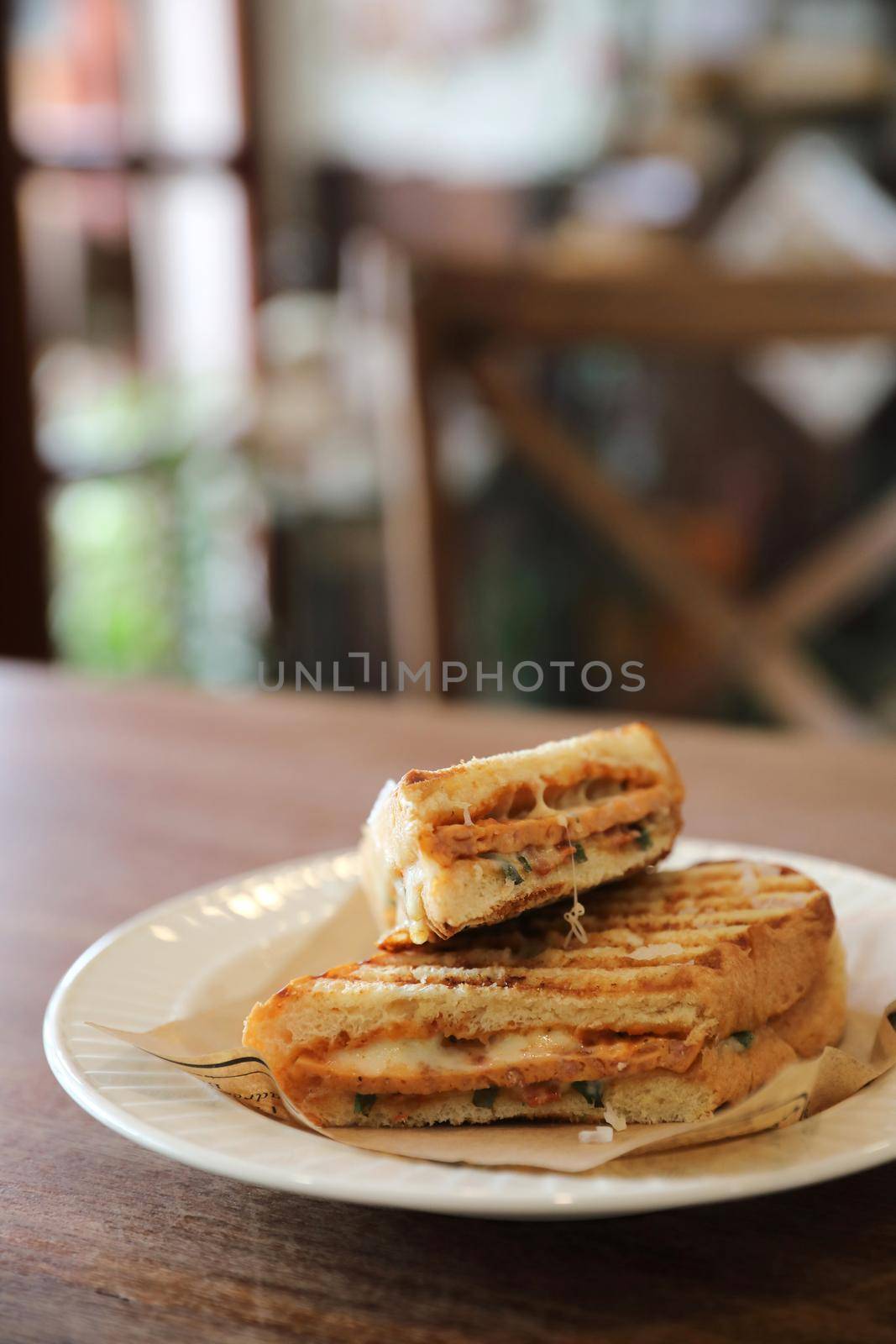 Panini with ham and sausage sandwich 