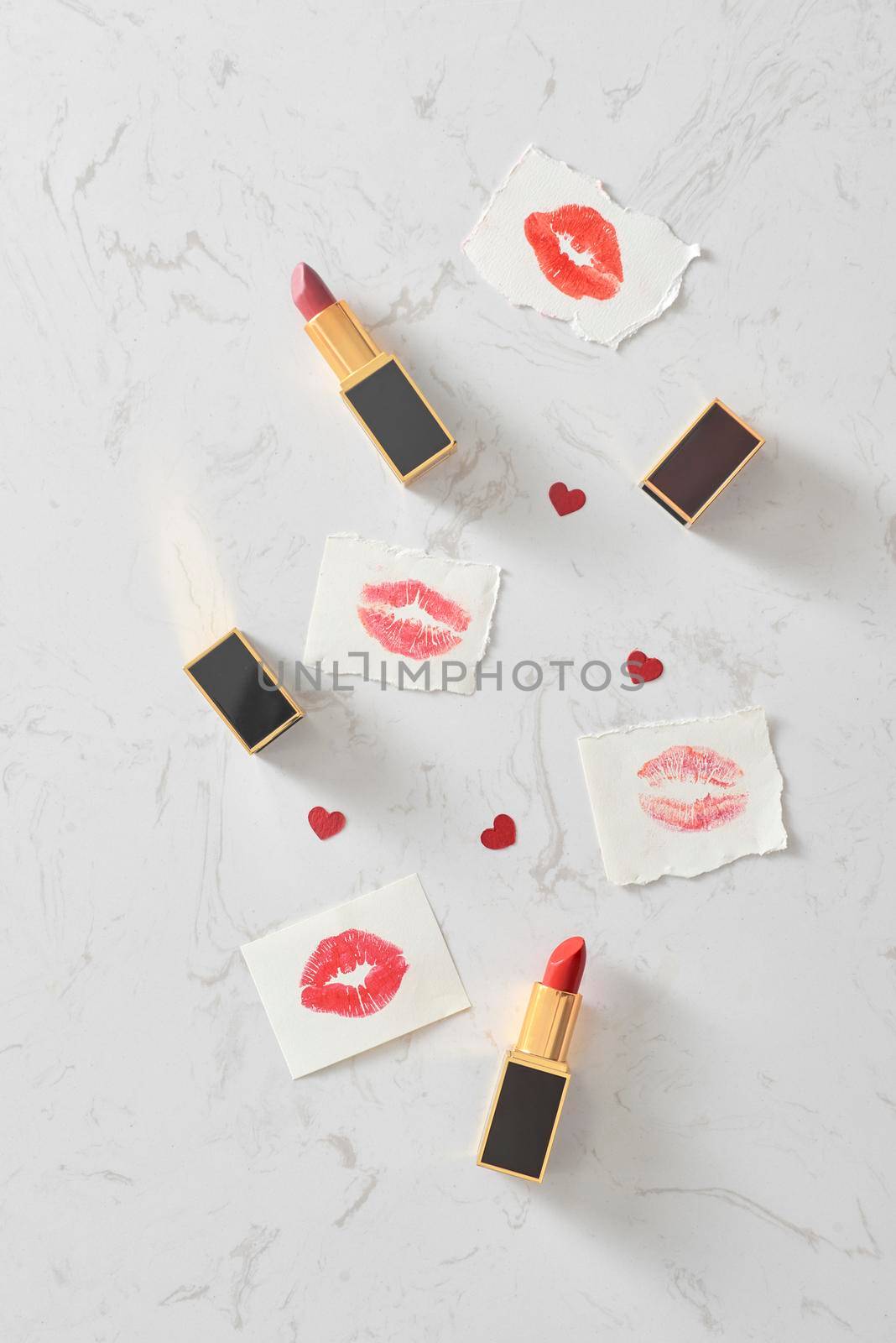 Love valentine together happy affection concept with lipstick and lipstick kiss mark by makidotvn