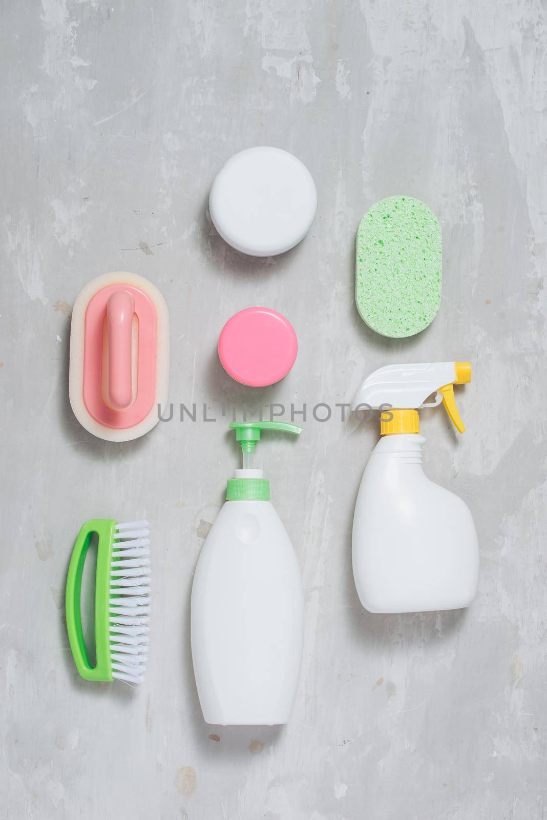 Assortment of colored means for cleaning and washing