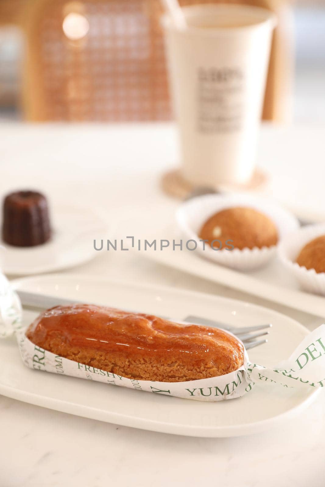 croquant choux cream japanese dessert in coffee shop background