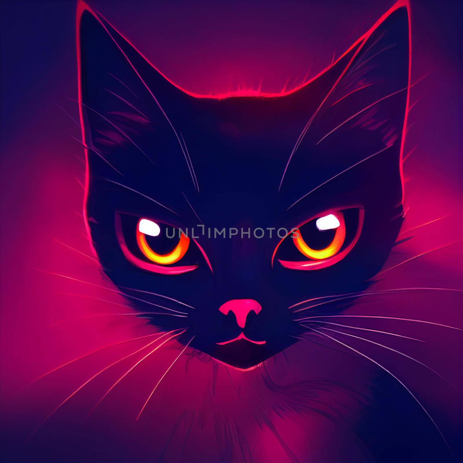 Illustration of a cat in purple light. High quality illustration