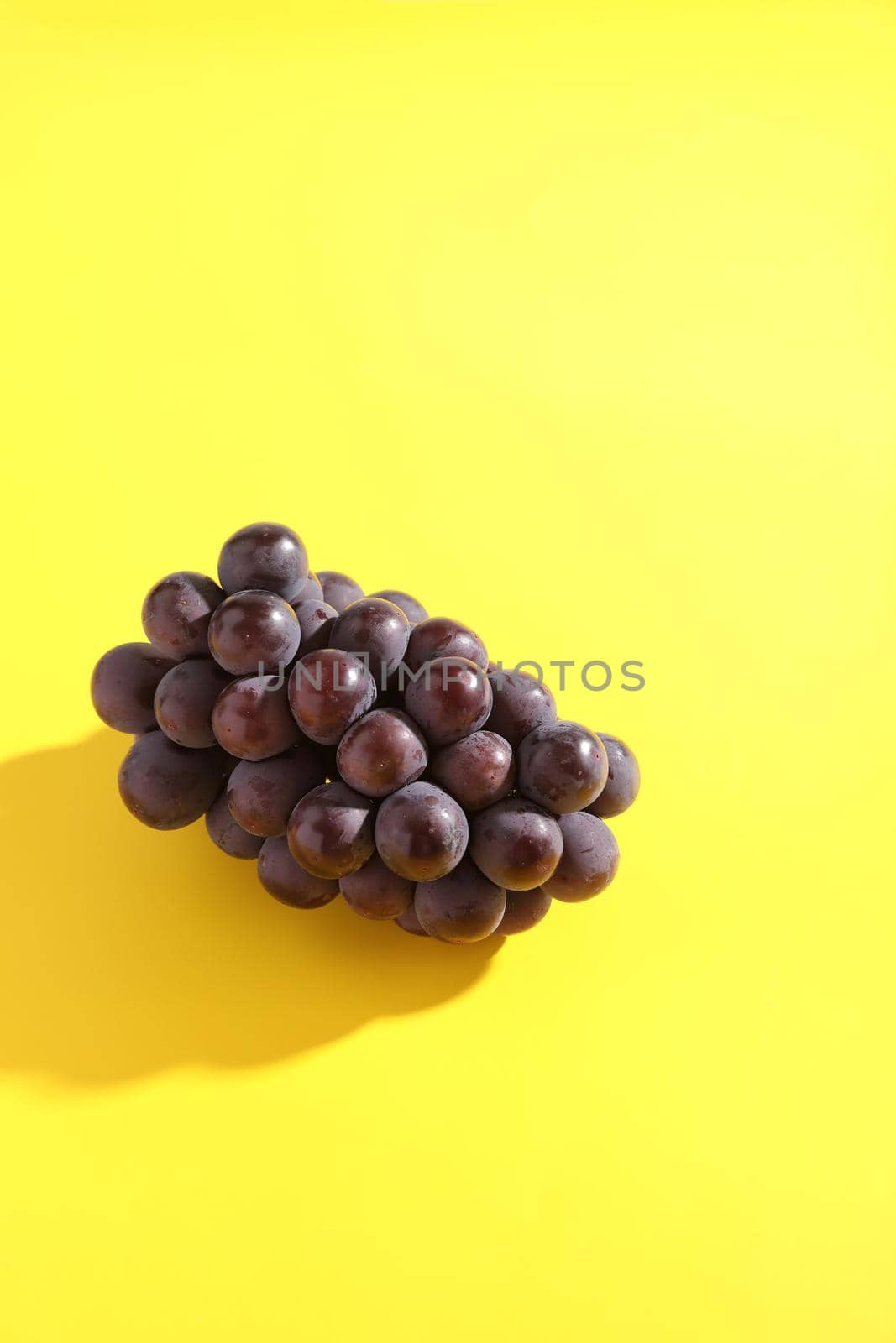Red grapes isolated in yellow background