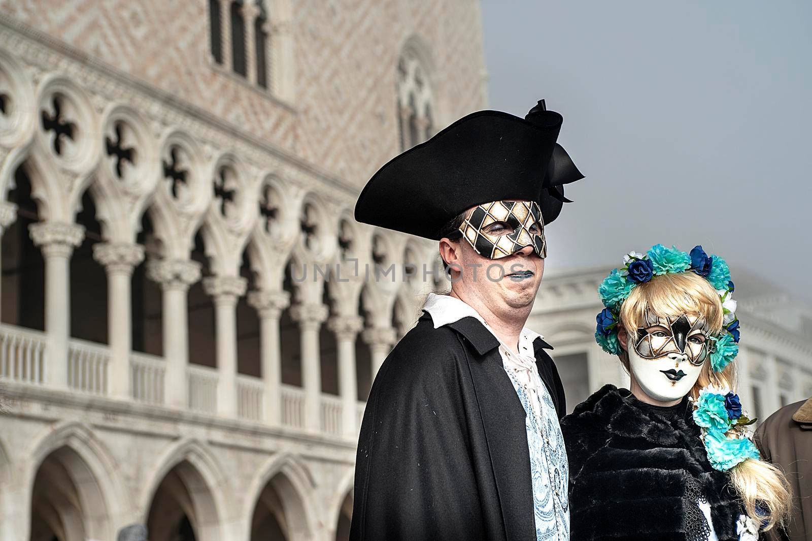 VENICE, ITALY - Febrary 22 2019: The masks of the Venice carnival 2019