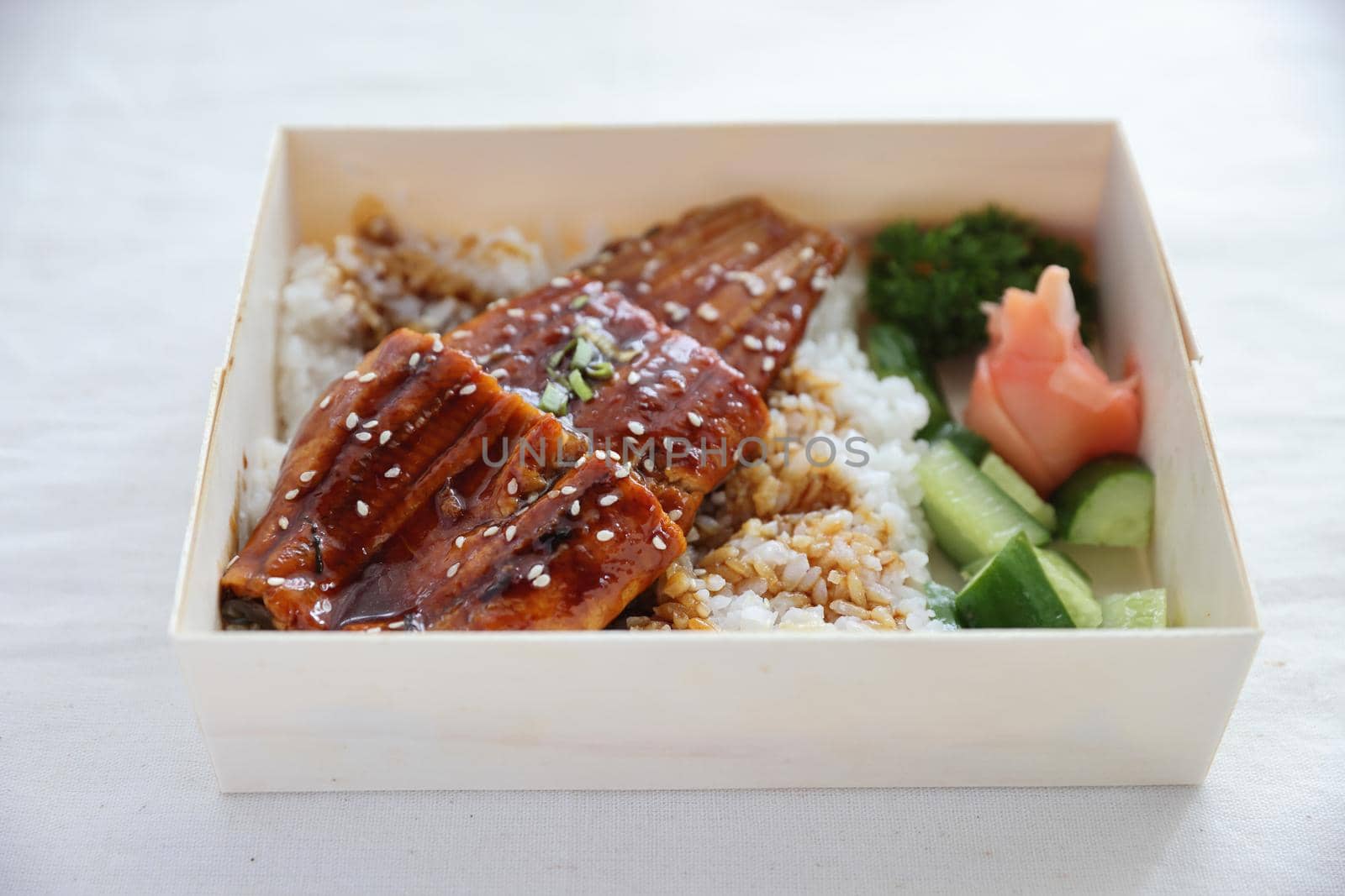 Japanese food eel grilled with rice Unagi don with take 