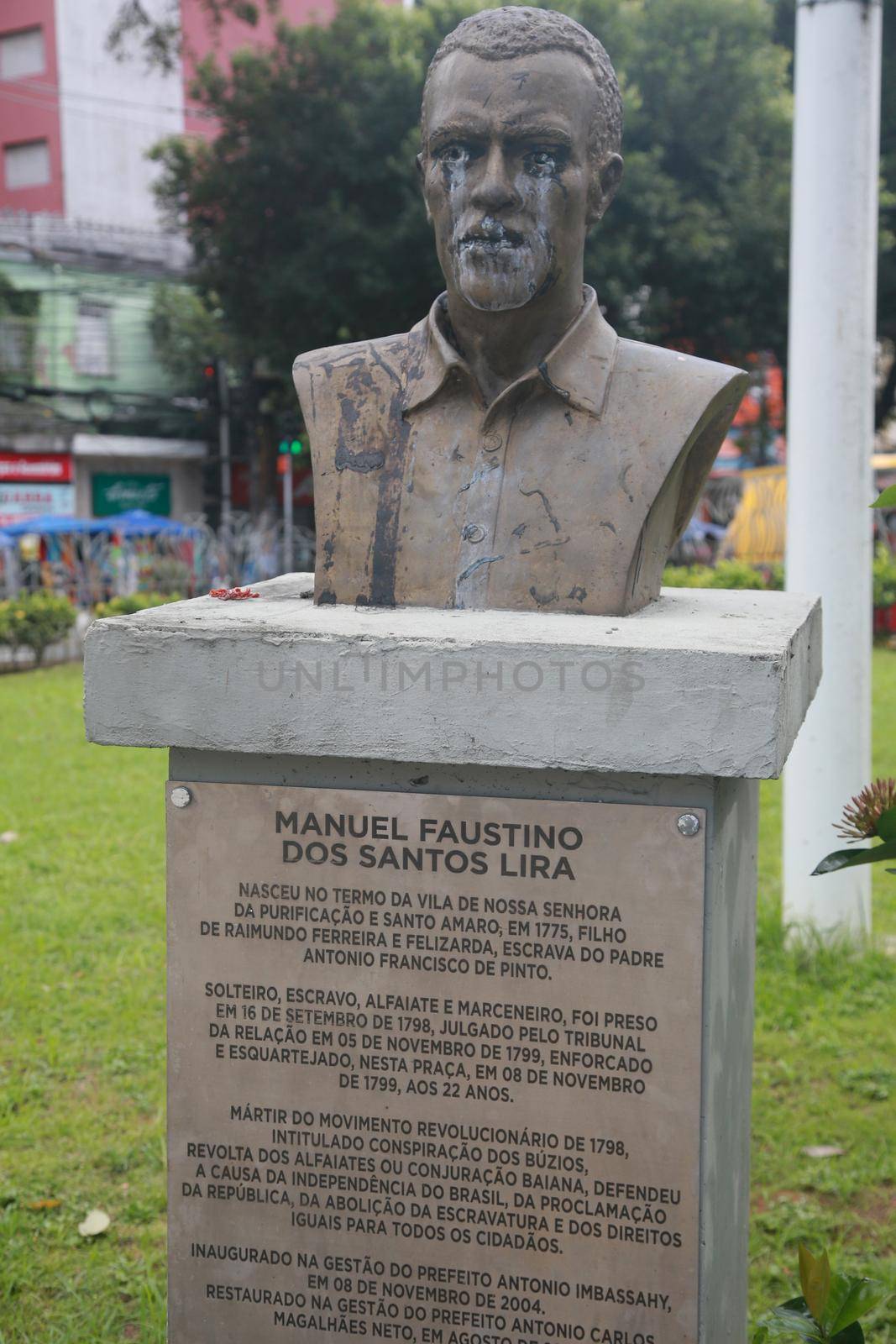 salvador, bahia, brazil - september 30, 2022: Manuel Faustino dos Santos Lira, martyred by the Tailors' Revolt and killed by hanging in 1799, in Piedade square, in the city of Salvador.