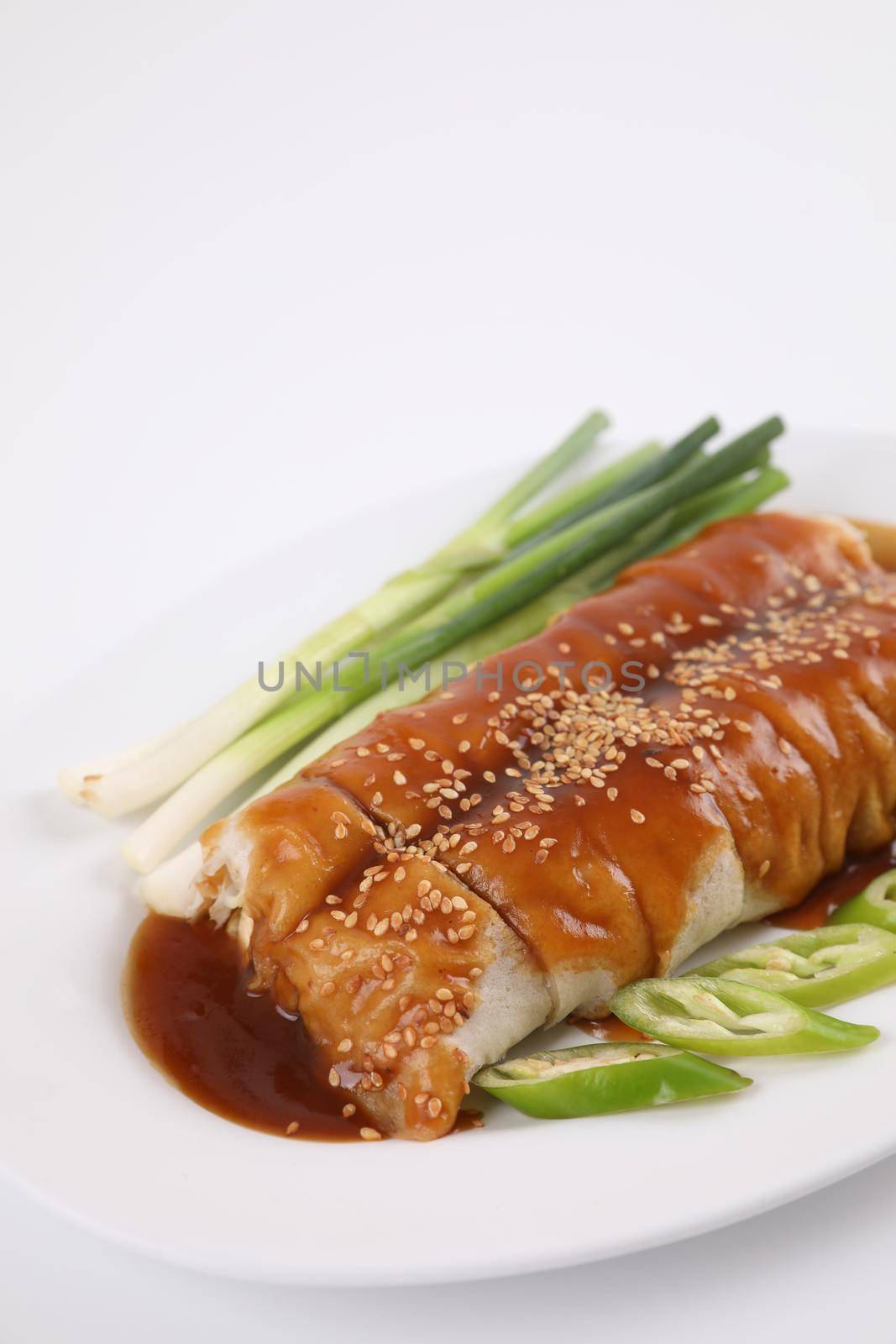 Spring Roll also known as Egg Roll local thai food isolated in white background by piyato