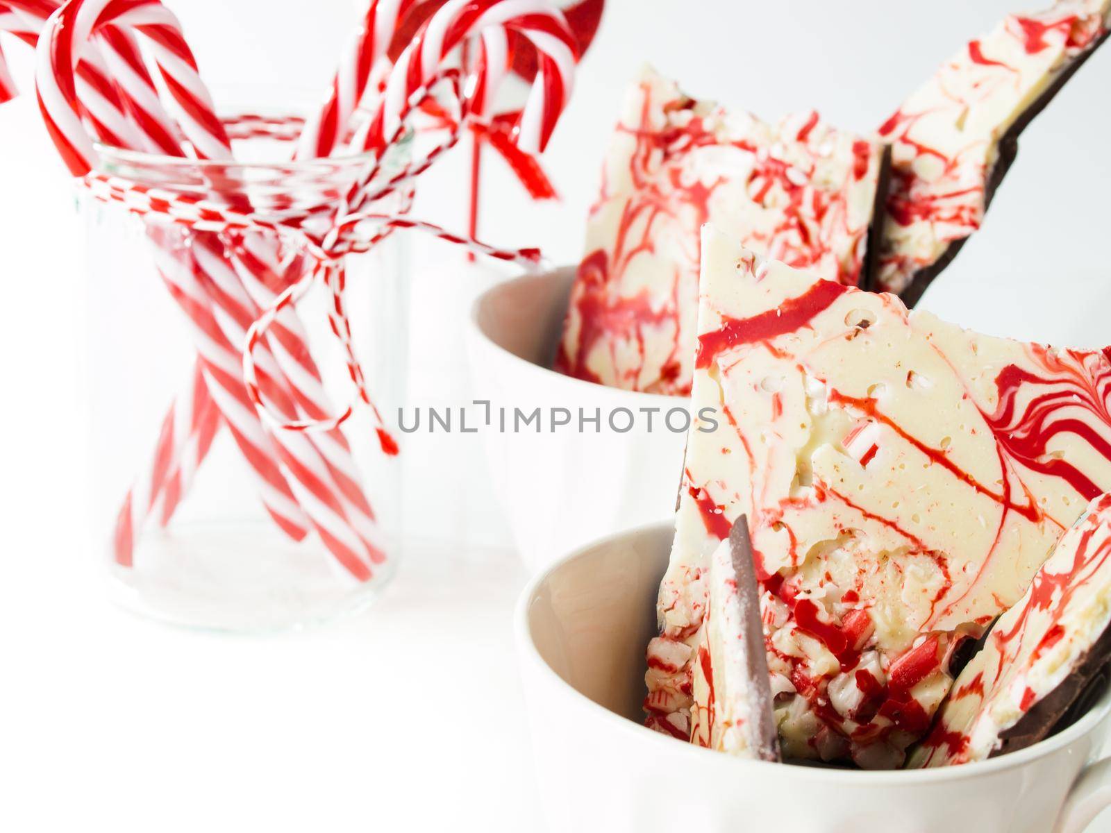 Traditional Christmas Chocolate Peppermint Bark sprinkled with peppermint candies.
