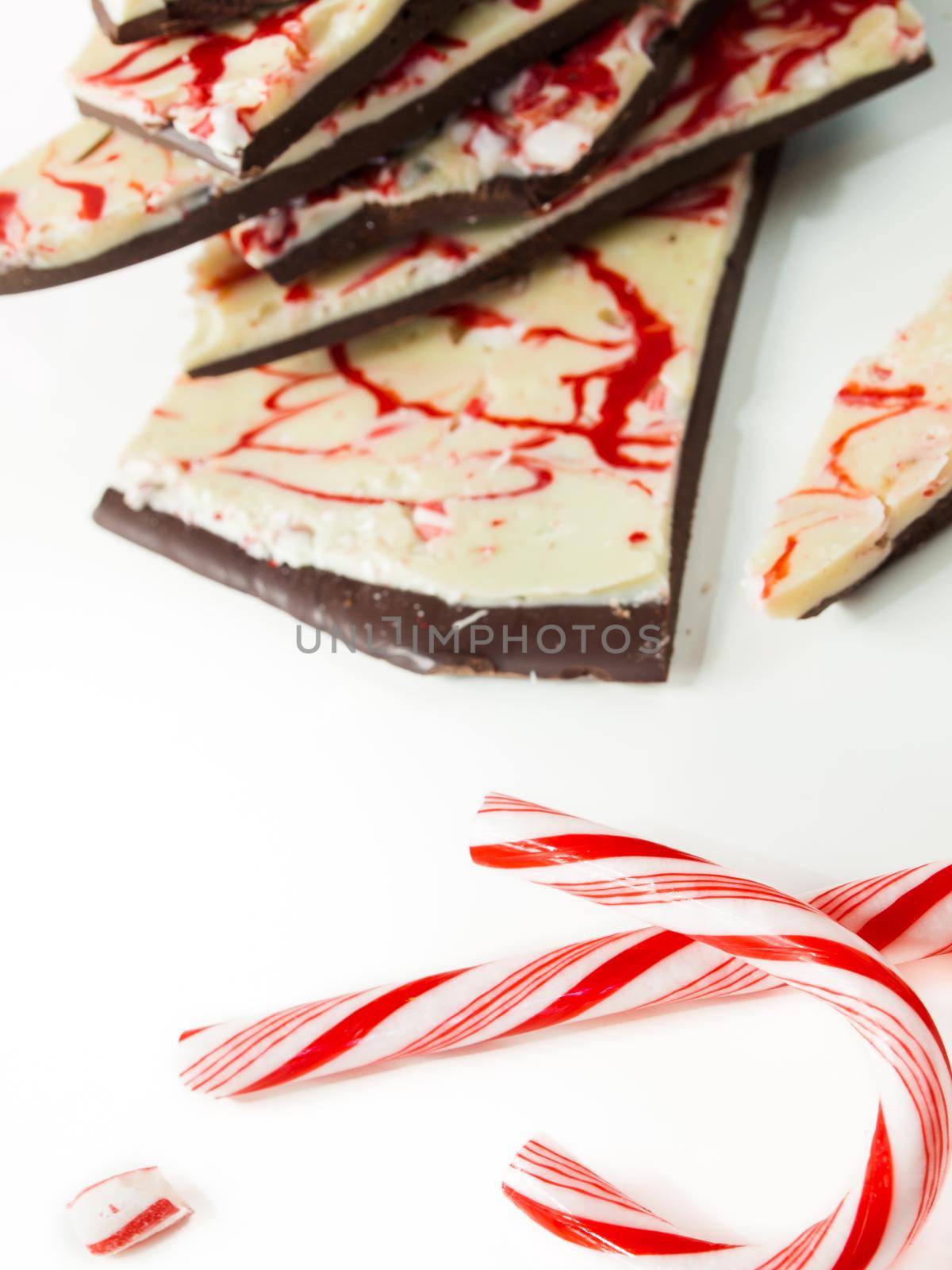 Traditional Christmas Chocolate Peppermint Bark sprinkled with peppermint candies.