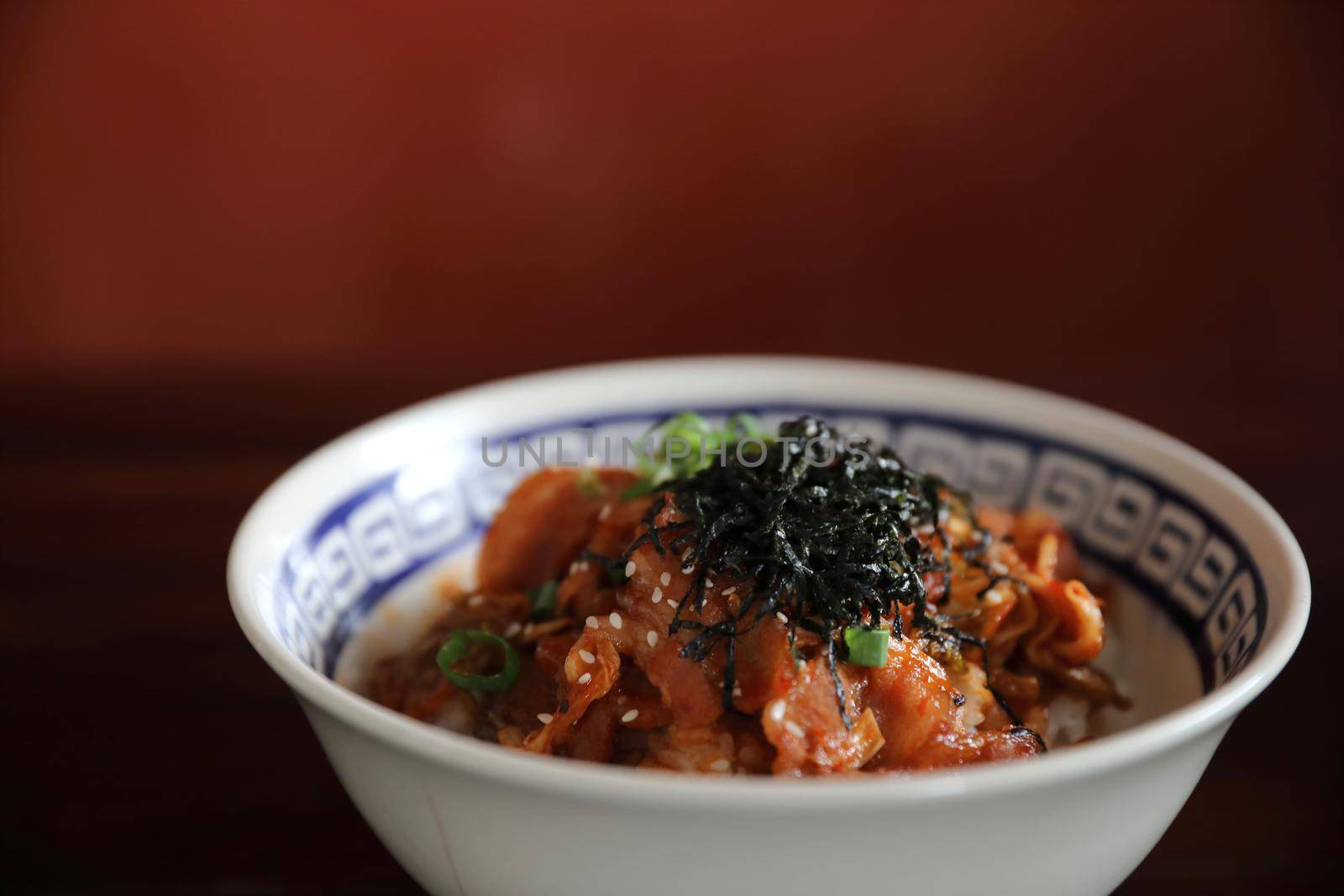 pork with kimchi on rice japanese food 