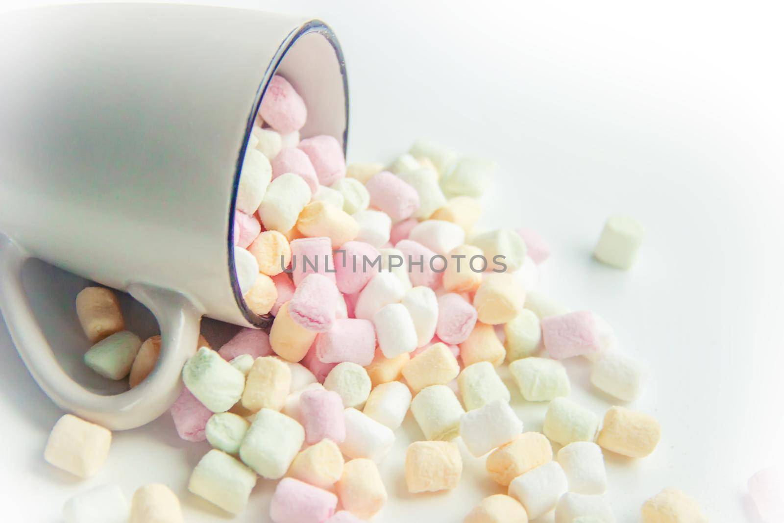 Hot chocolate and marshmallow on christmas background. Selective focus. food