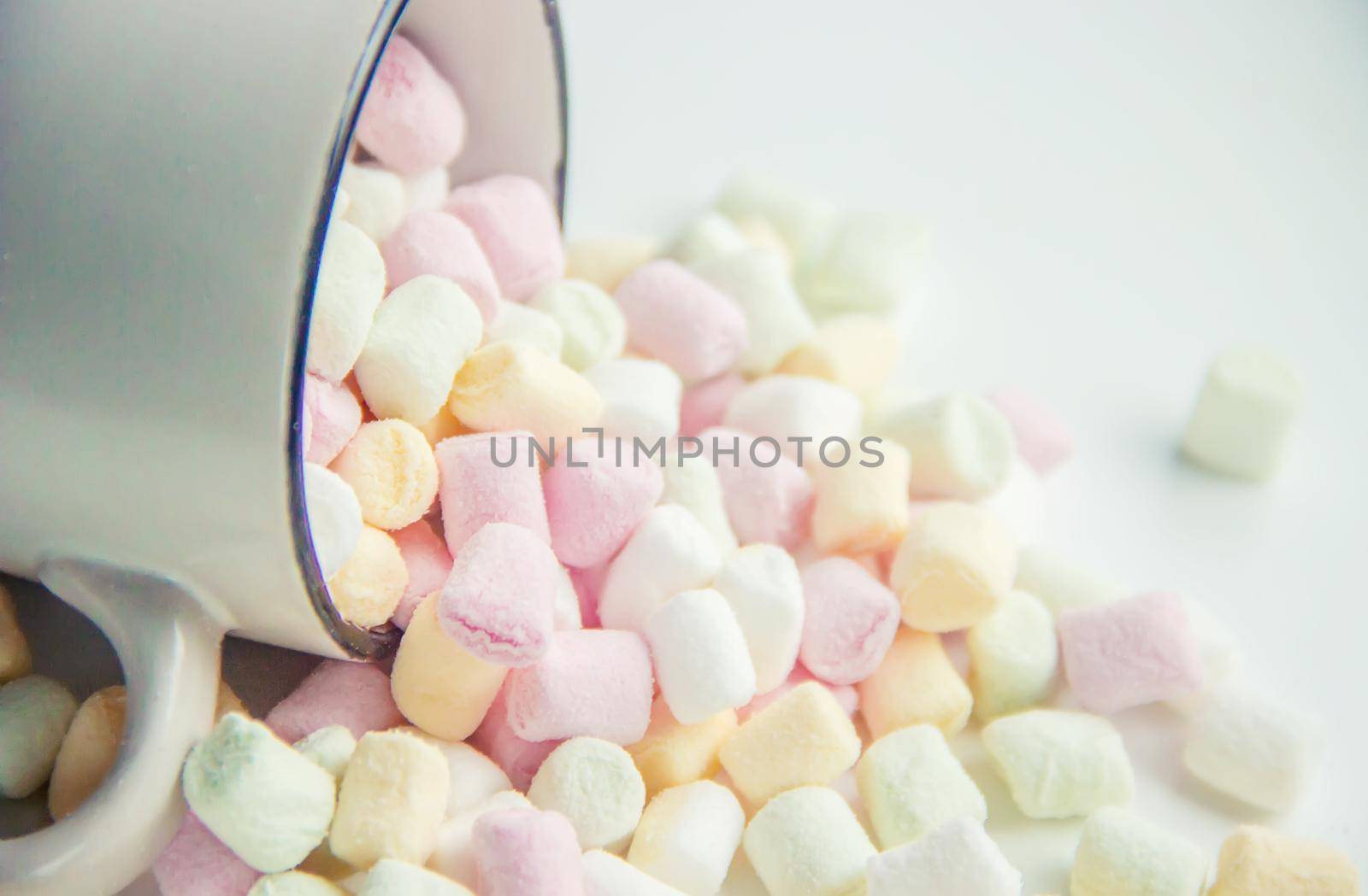 Hot chocolate and marshmallow on christmas background. Selective focus. food