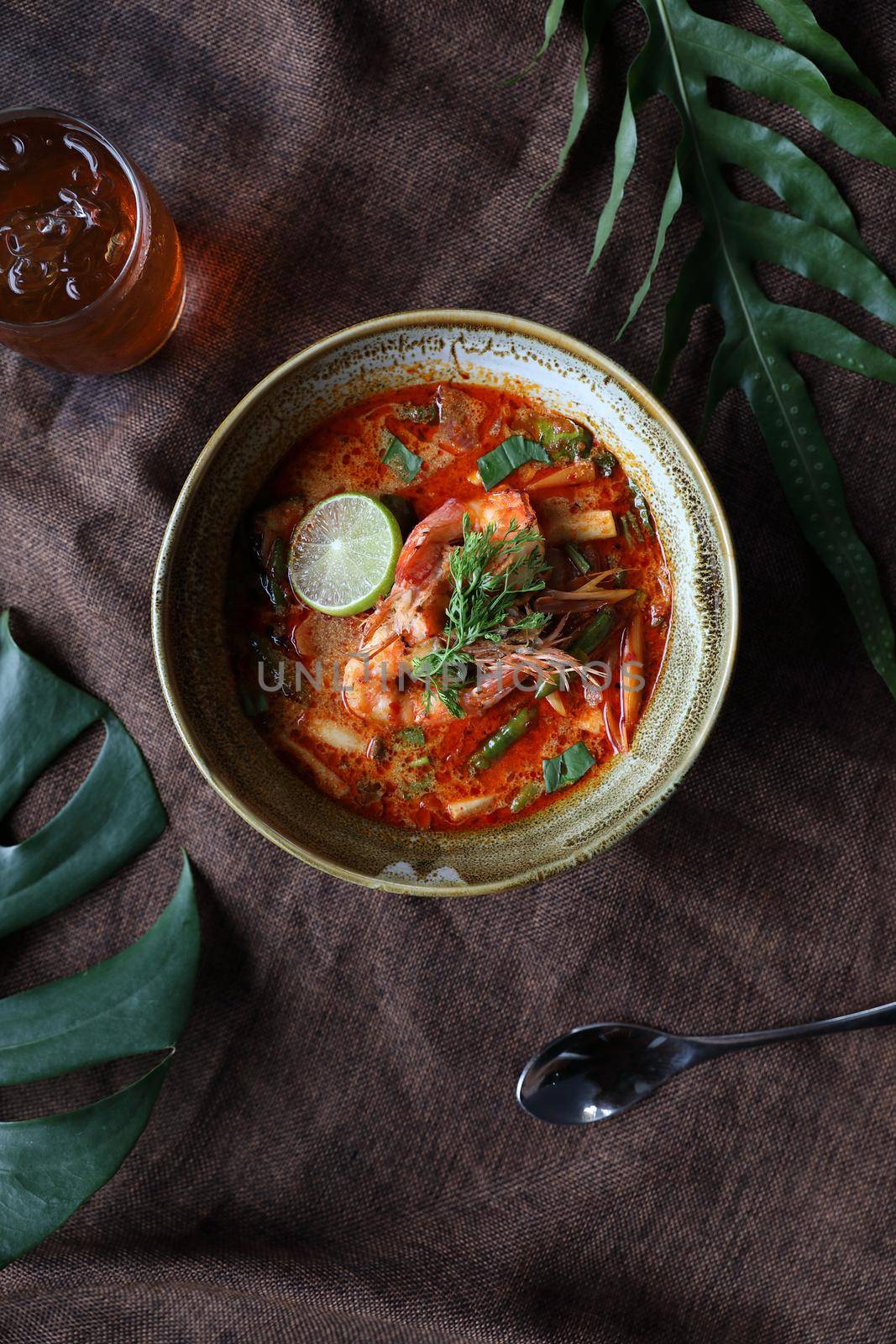 Tom Yum soup , a Thai traditional spicy prawn soup  by piyato