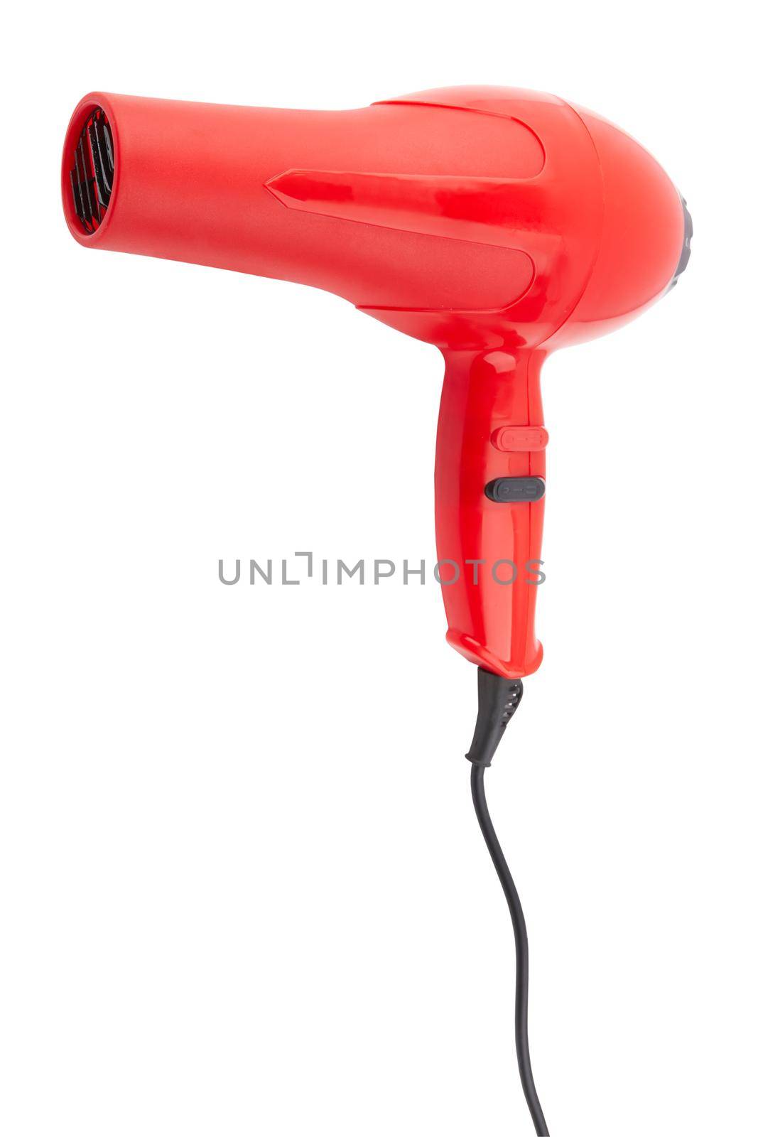 Red hair dryer isolated on a white background