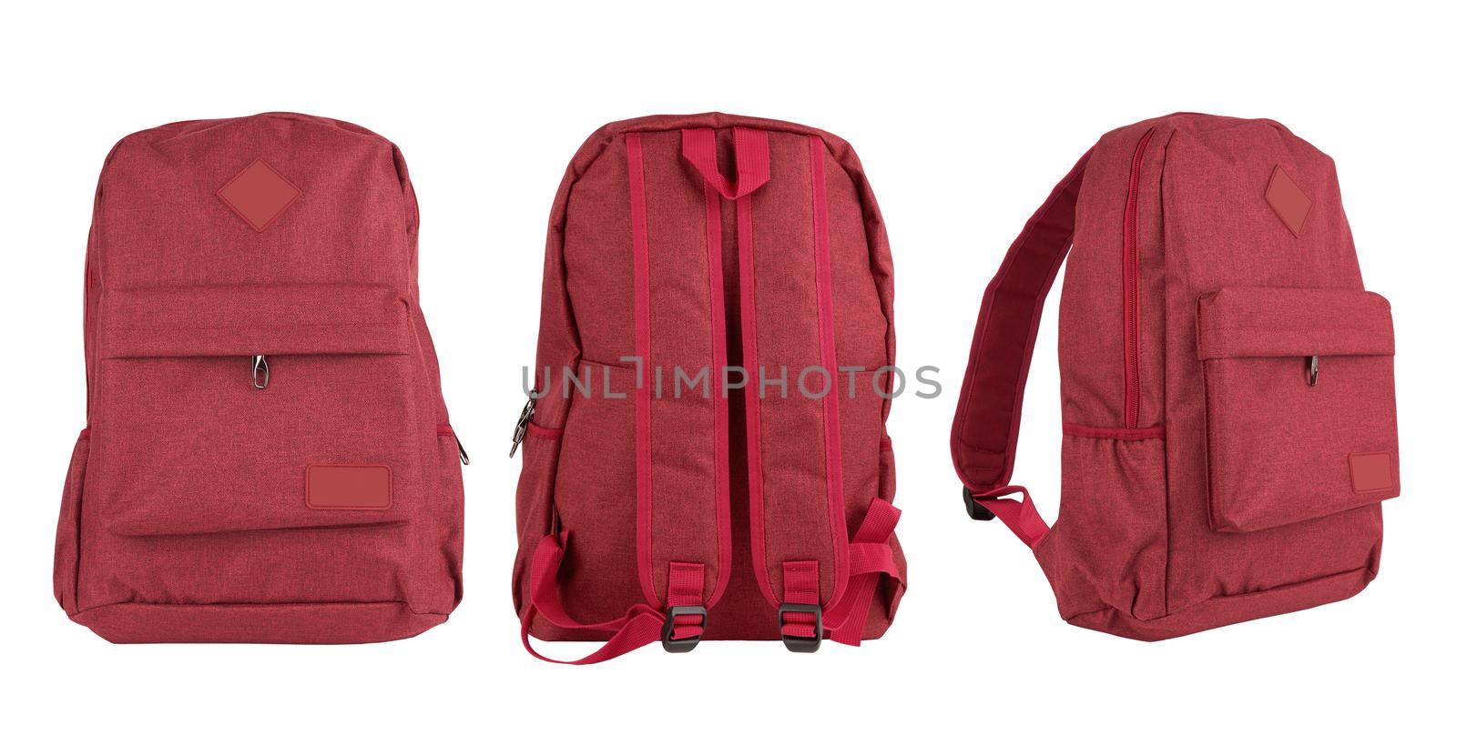 Red backpack for travel isolate on a white background