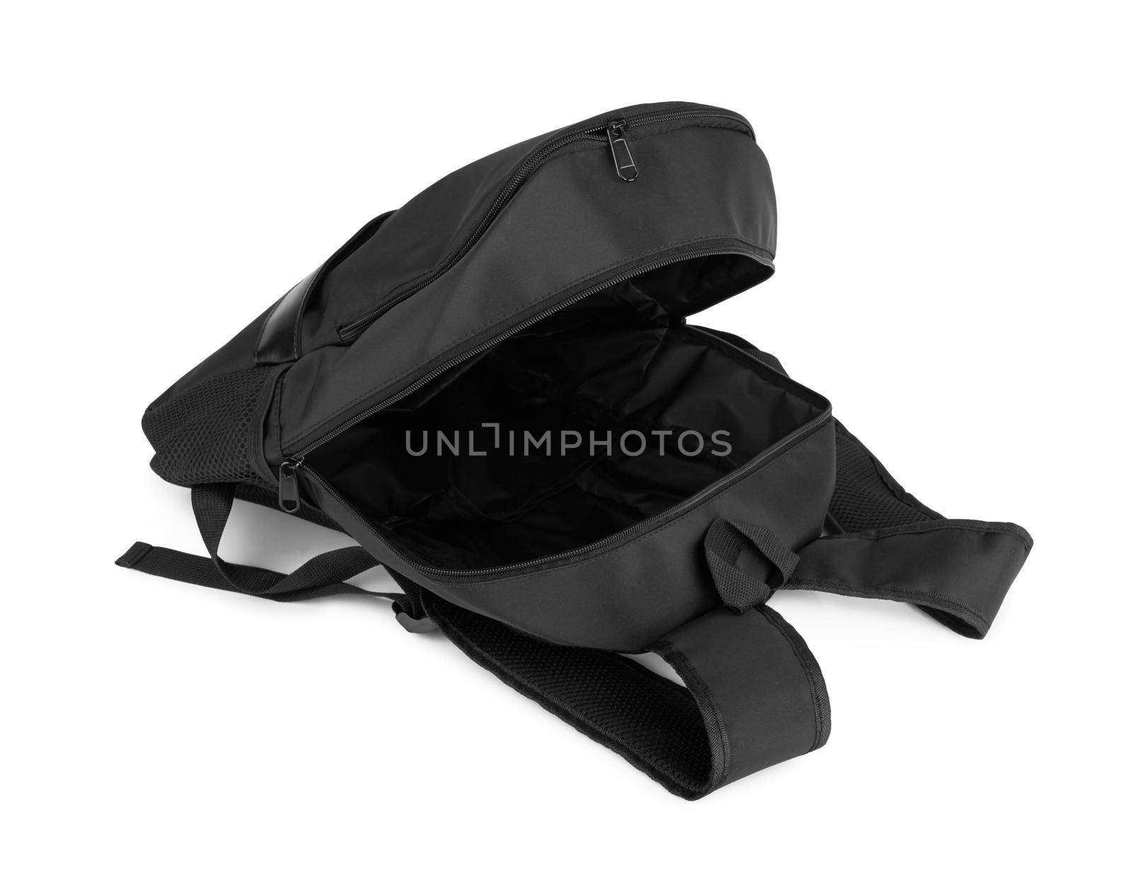Black backpack for travel isolate on a white background