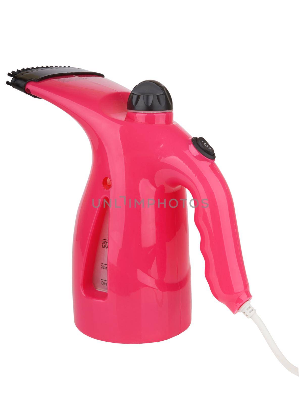 Hand steamer for clothes insulated on a white background.