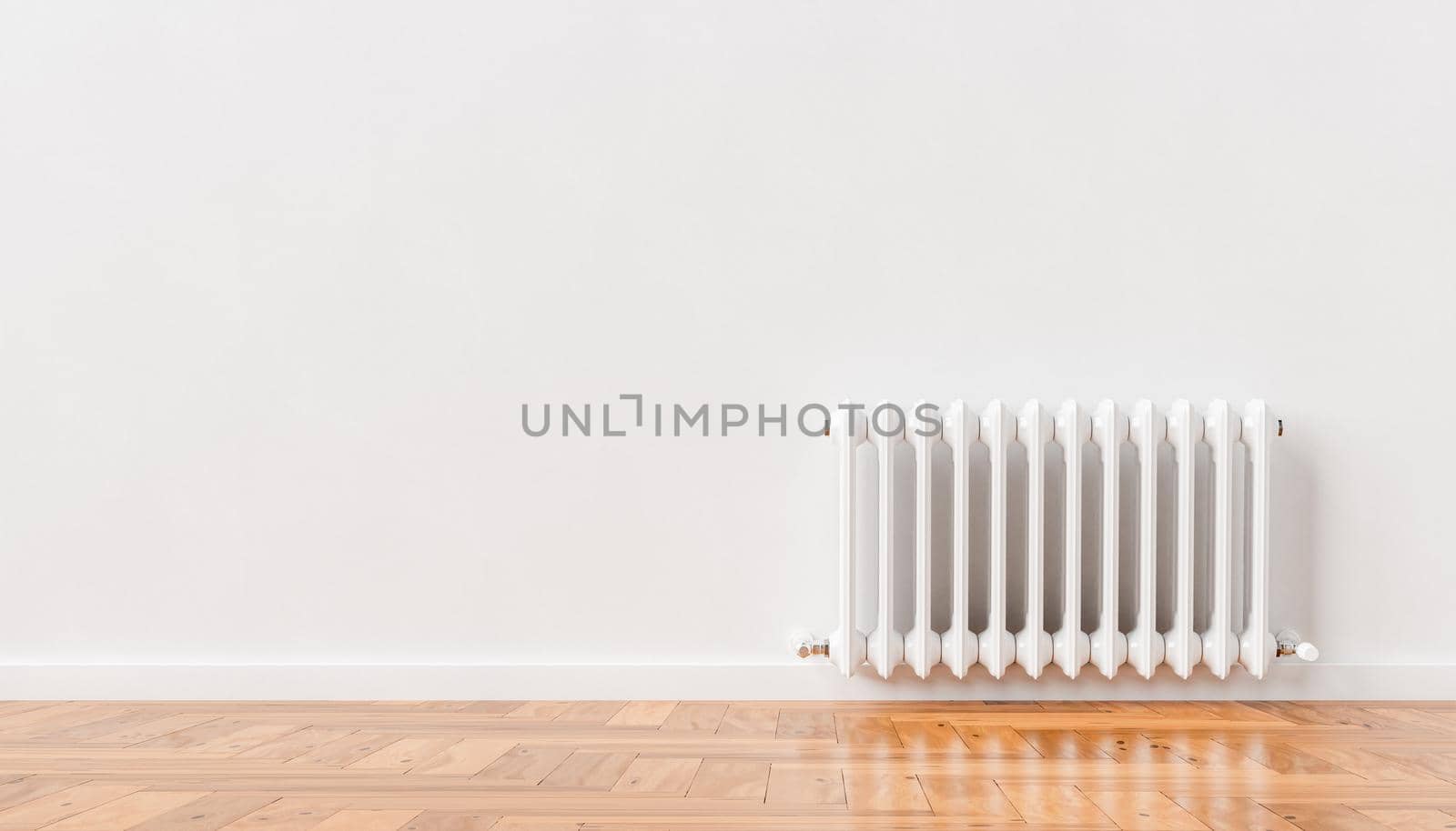 3D heating radiator on white wall at home by asolano