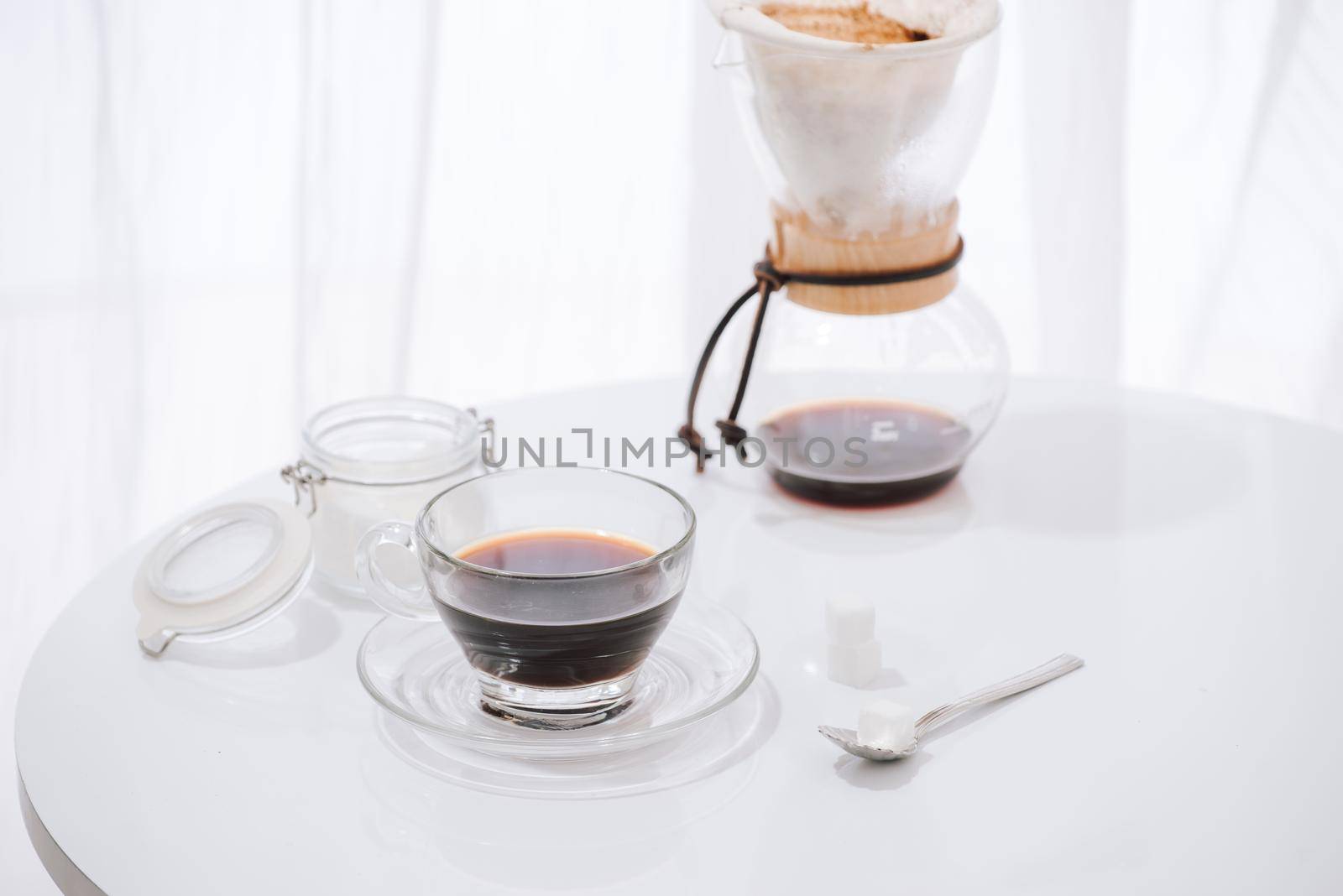 Pour over drip process coffee in retro filter effect with copy space for text by makidotvn