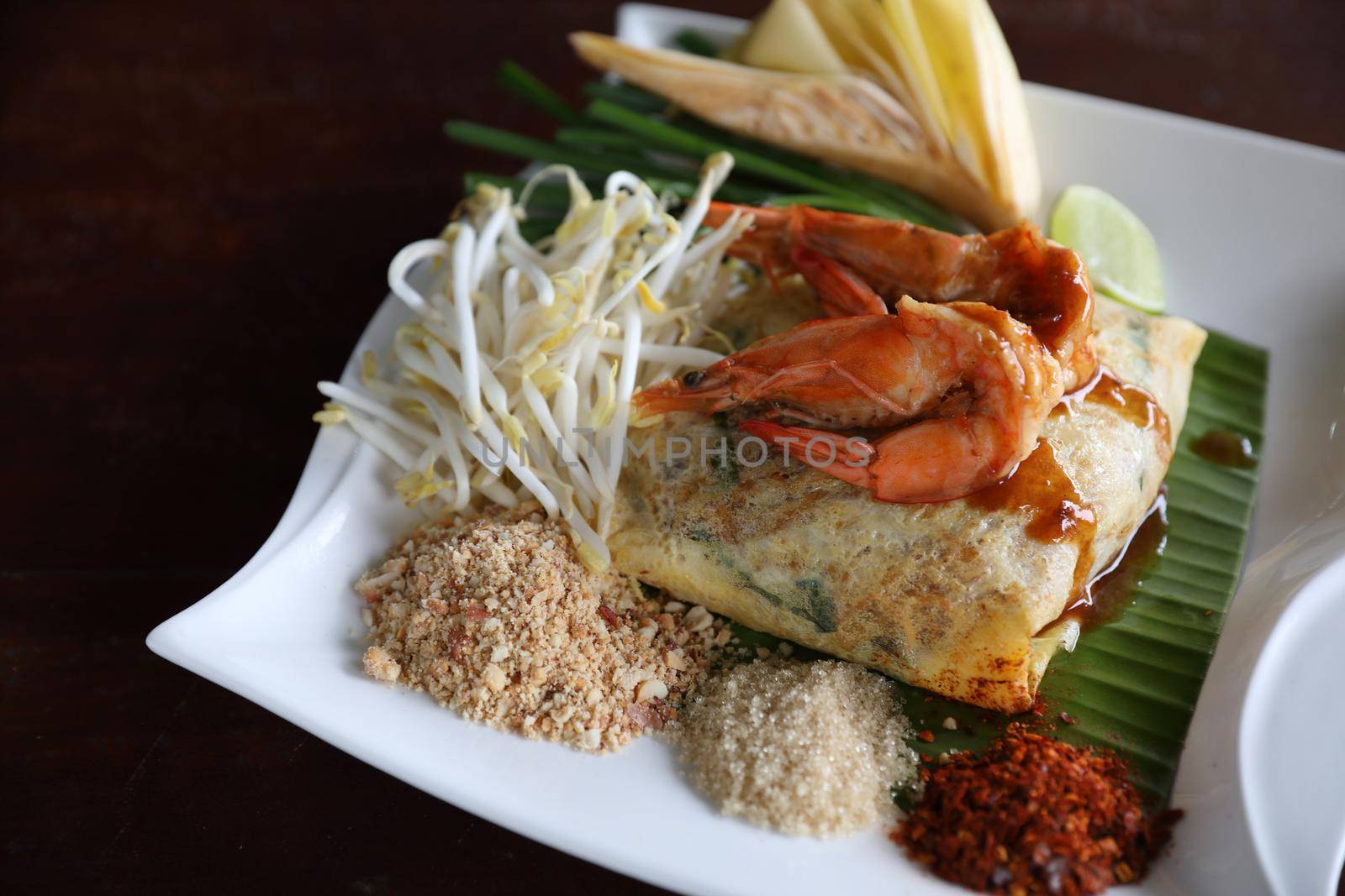 Local Thai food pad thai fried noodle with shrimp