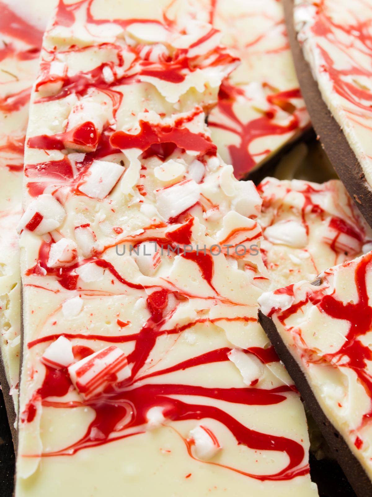 Traditional Christmas Chocolate Peppermint Bark sprinkled with peppermint candies.