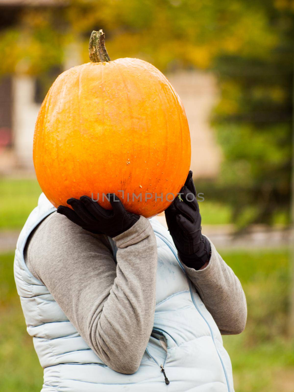 Pregnant woman with large pumpkin.