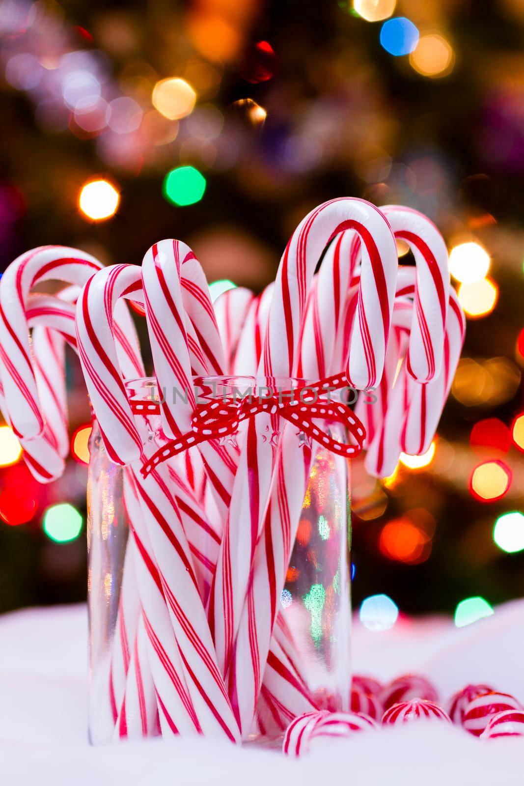 Peppermint candy canes on white background.