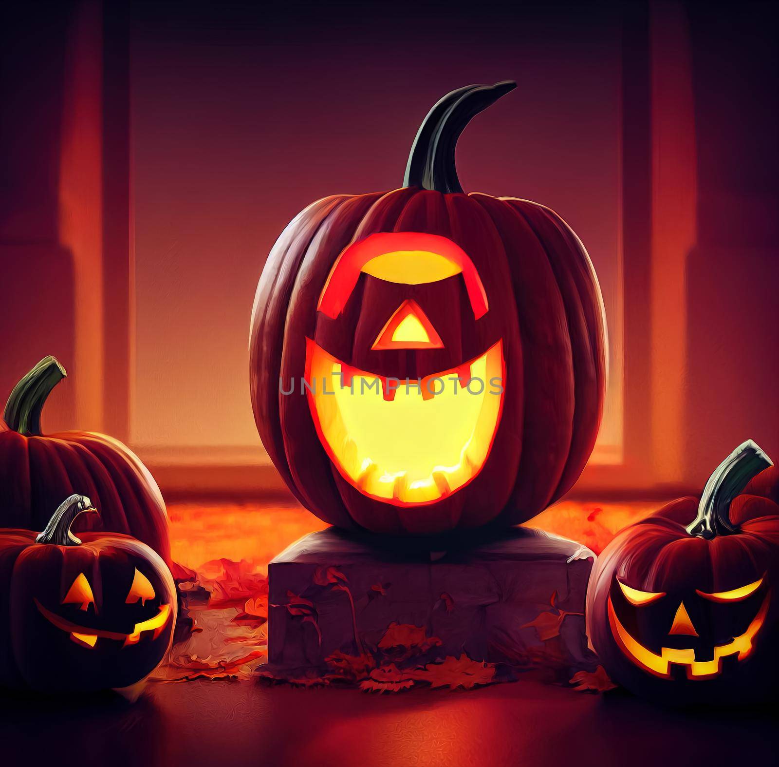 Halloween evil pumpkin cartoon illustration, evil pumpkin face. by JpRamos